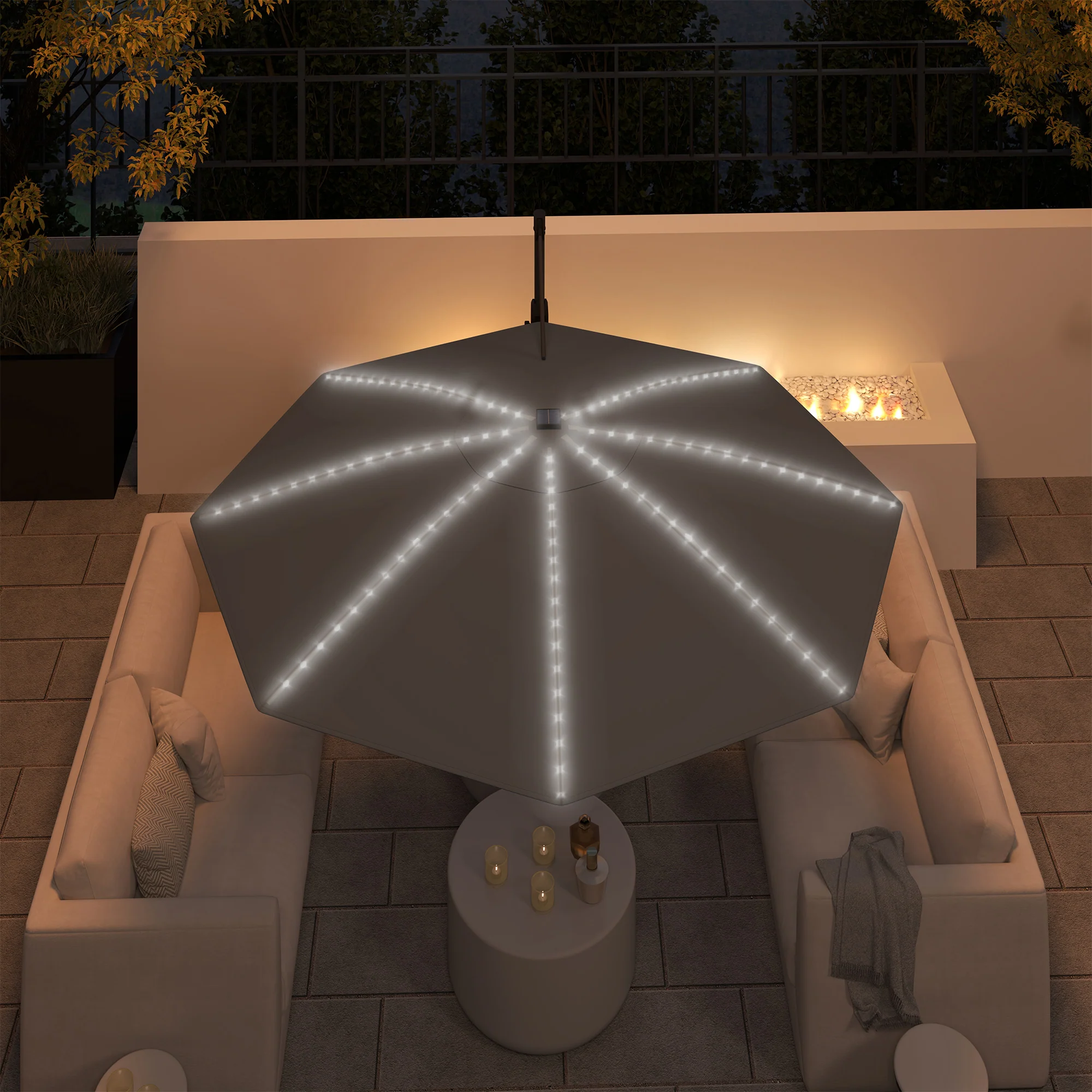 3m 360° Rotation Overhanging Parasol with Lights, Crank Handle & Cross Base, UPF 50+, Dark Grey - Image 11