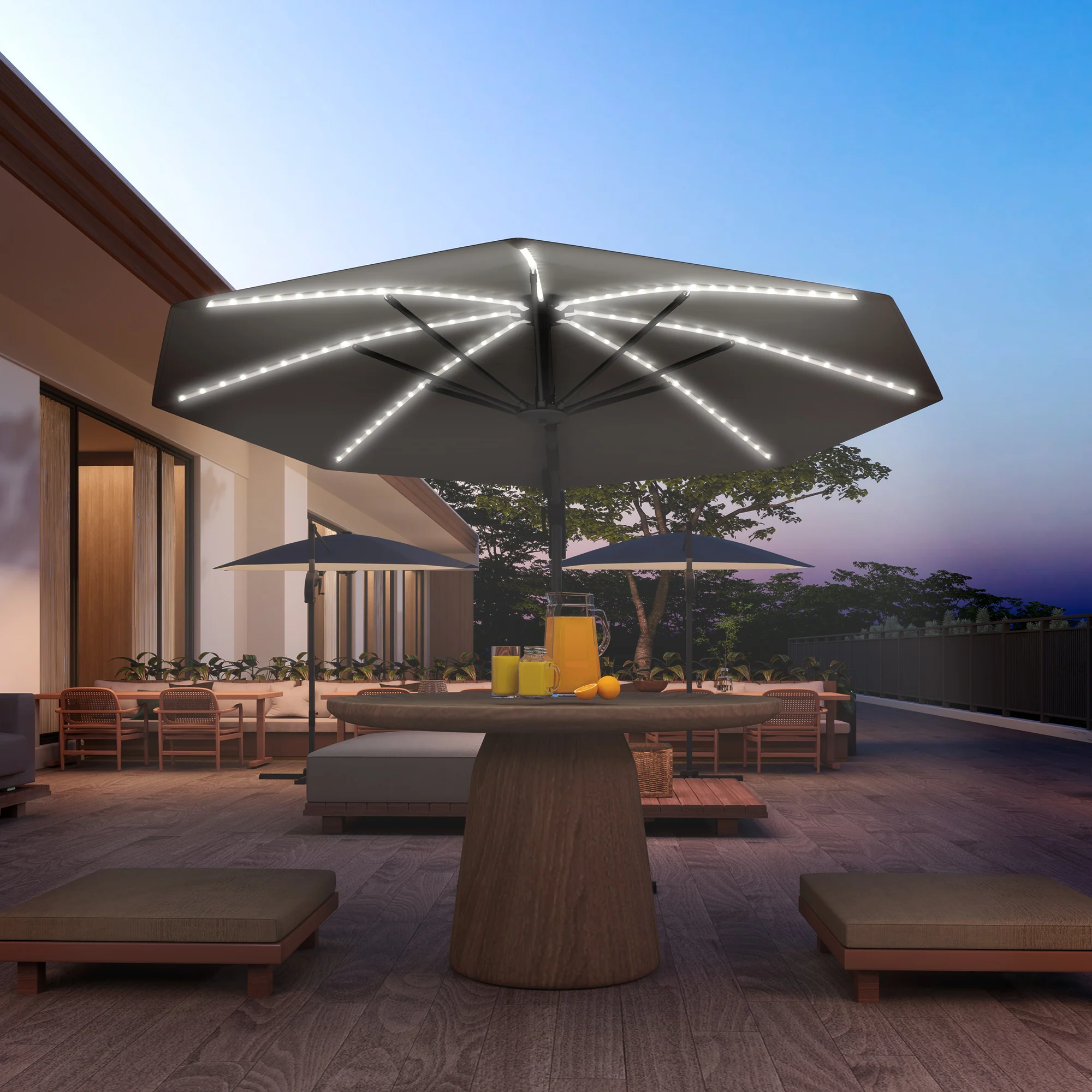 3m 360° Rotation Overhanging Parasol with Lights, Crank Handle & Cross Base, UPF 50+, Dark Grey - Image 4
