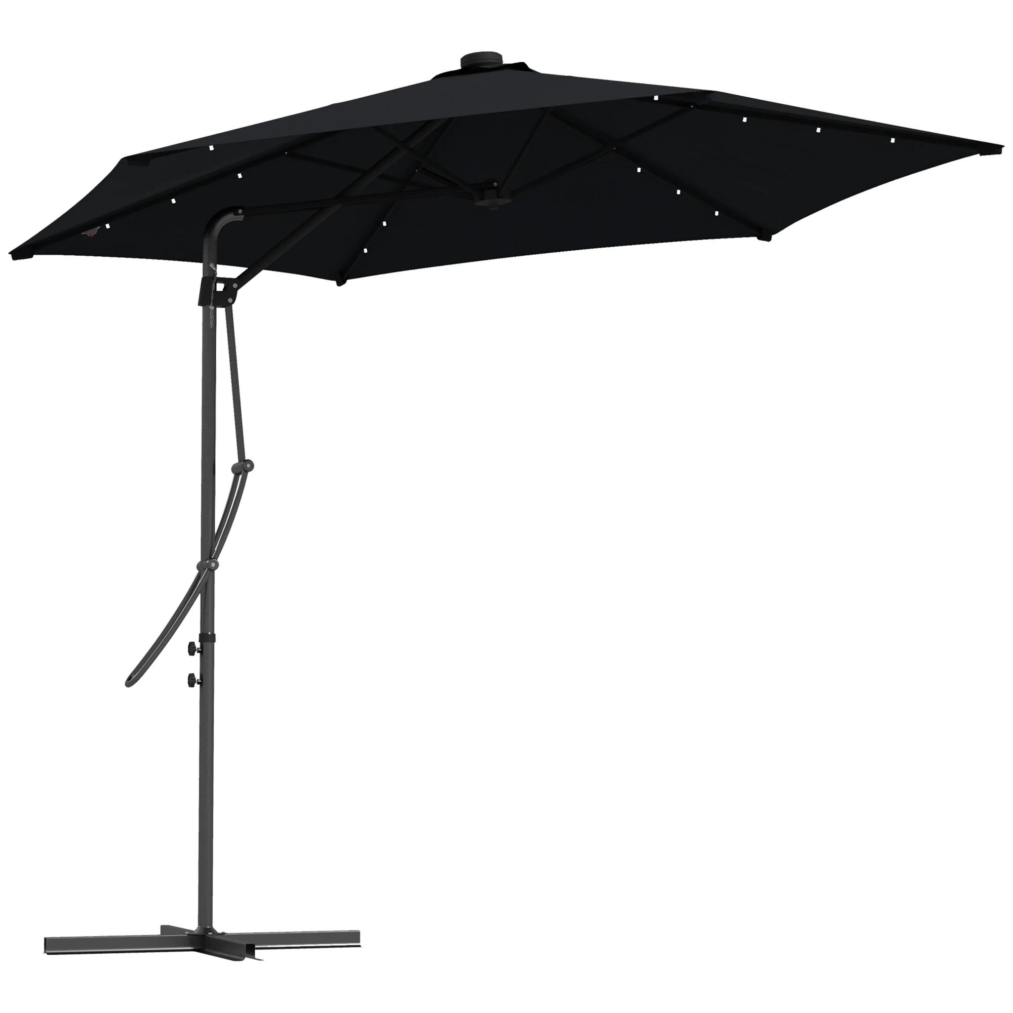 3m LED Parasol Umbrella, Garden Parasol with Cross Base & Steel Pole, Black - Image 12