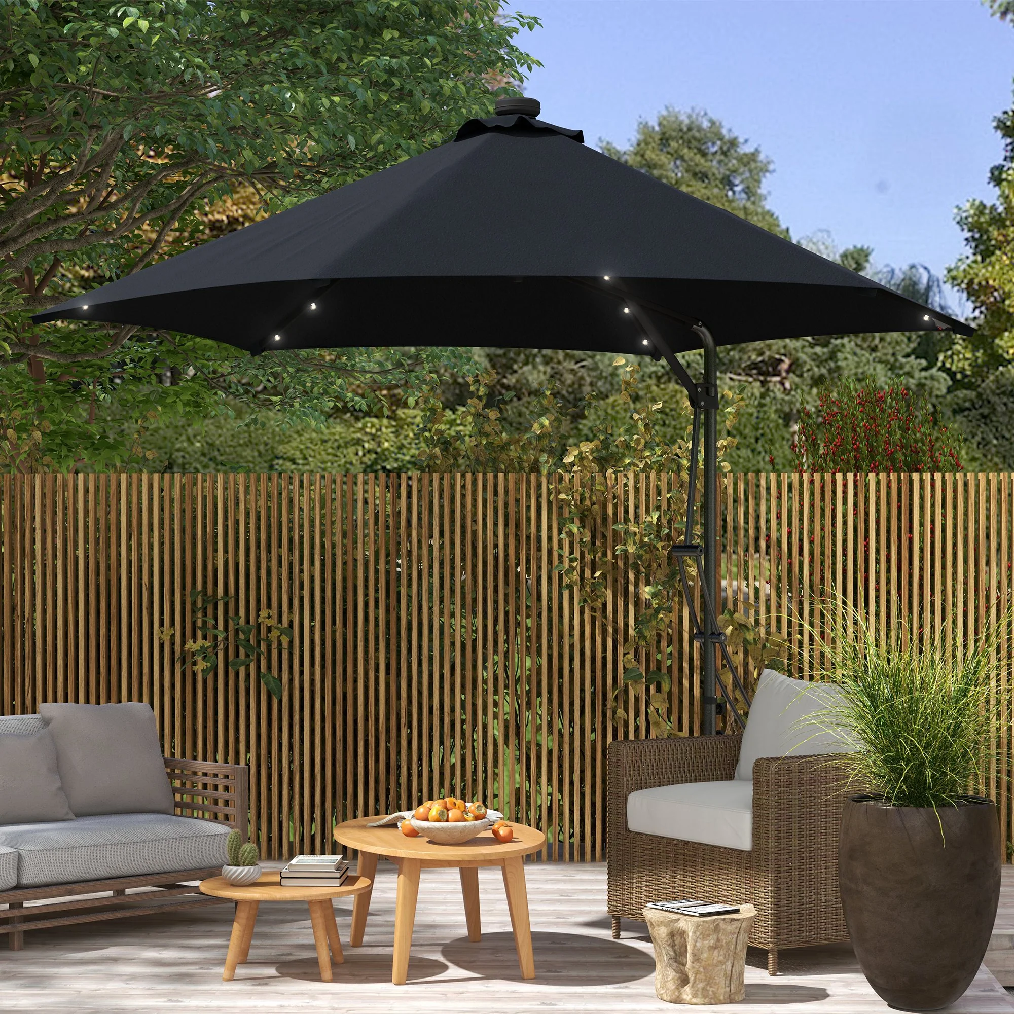 3m LED Parasol Umbrella, Garden Parasol with Cross Base & Steel Pole, Black - Image 4