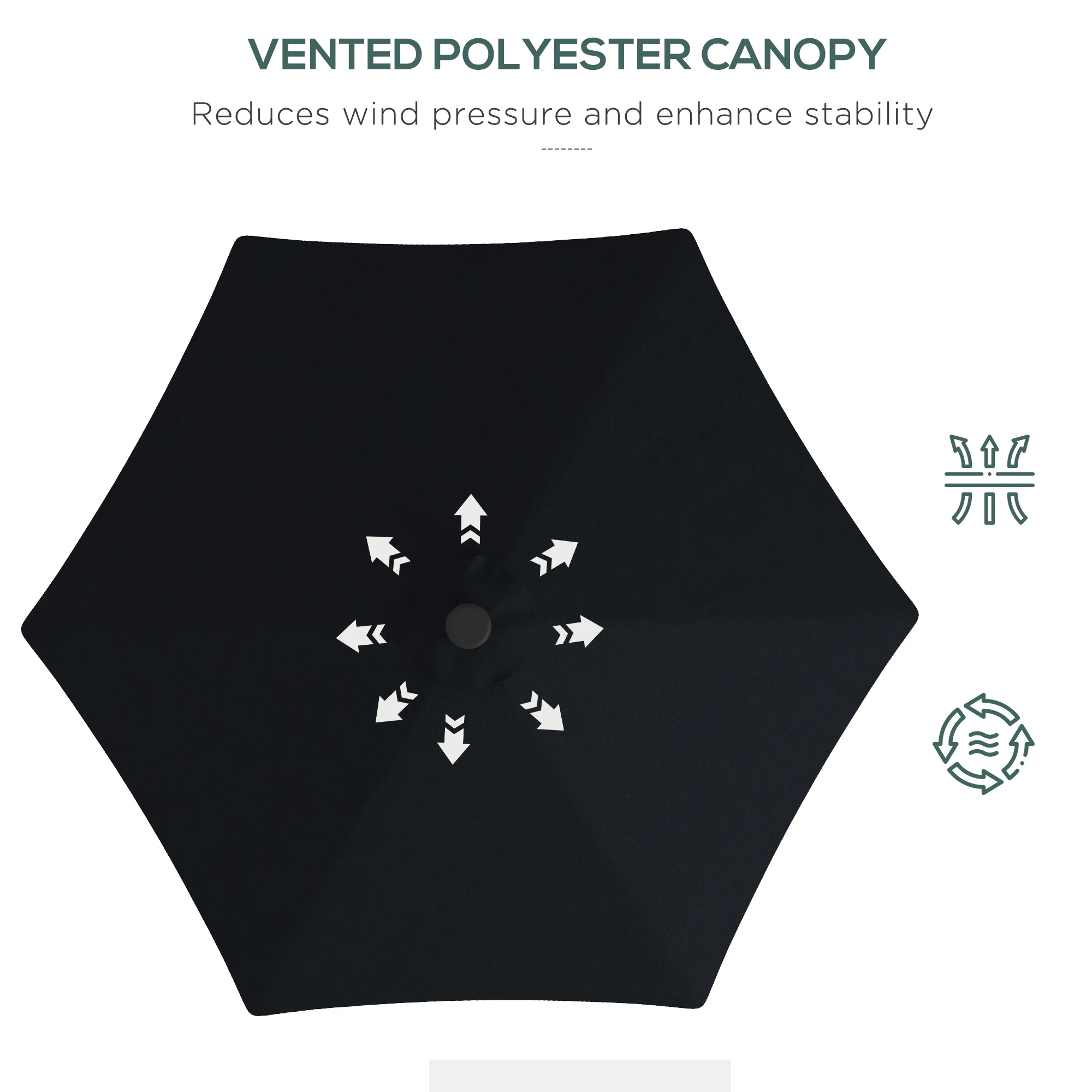 3m LED Parasol Umbrella, Garden Parasol with Cross Base & Steel Pole, Black - Image 8