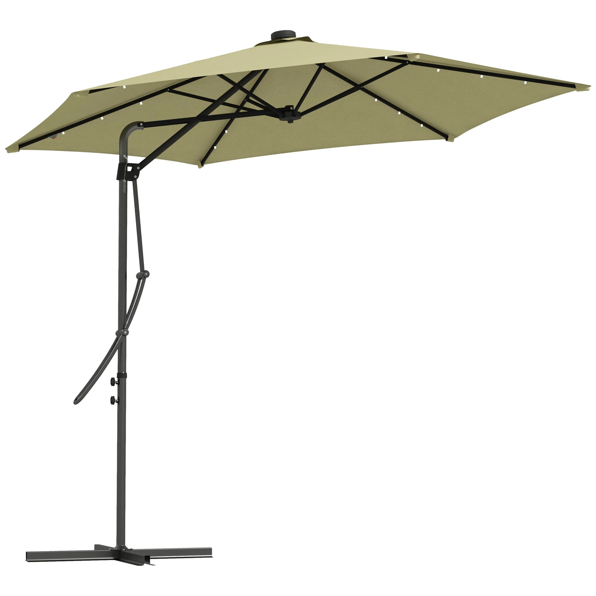 3m LED Parasol Umbrella, Garden Parasol with Cross Base & Steel Pole, Beige - Image 12