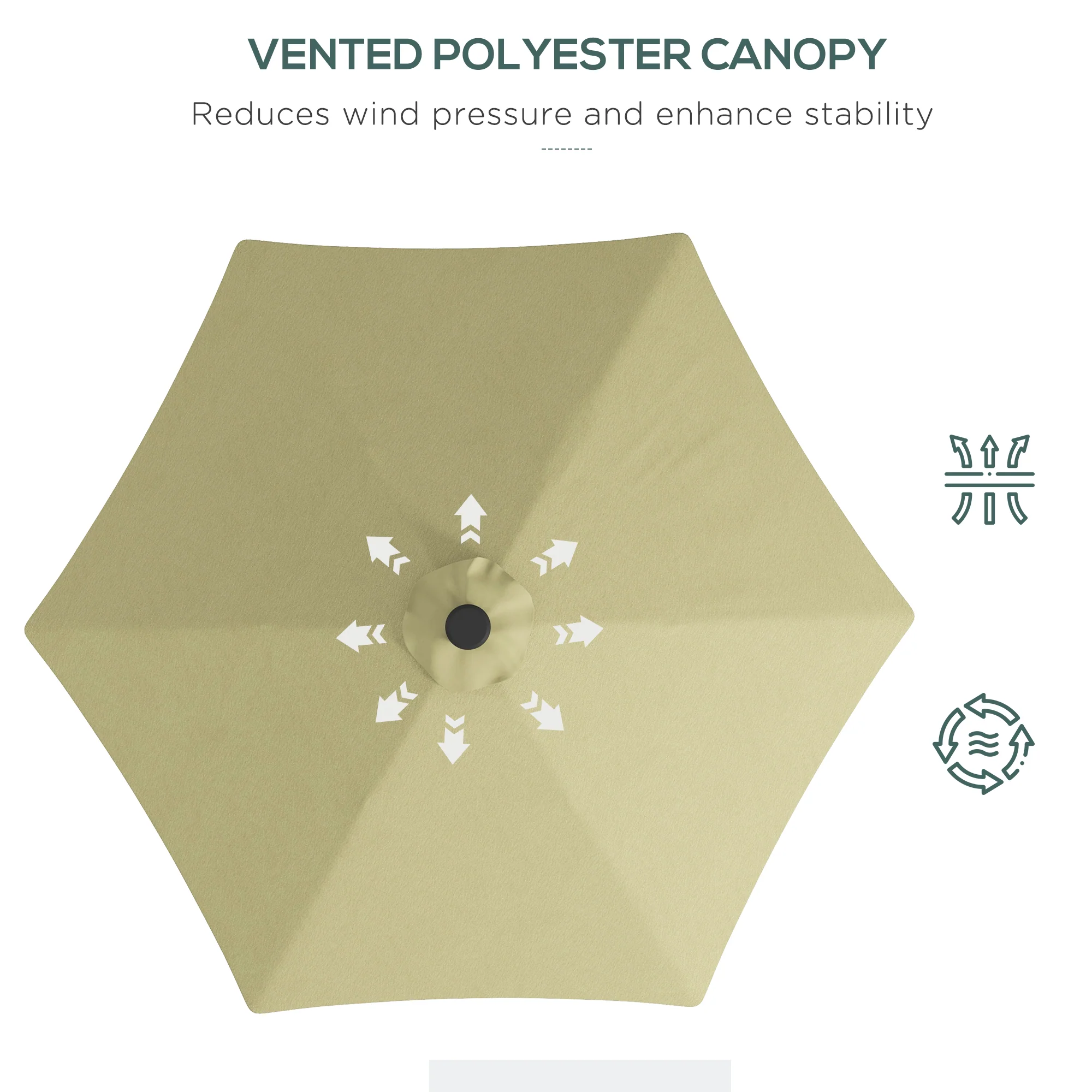 3m LED Parasol Umbrella, Garden Parasol with Cross Base & Steel Pole, Beige - Image 8