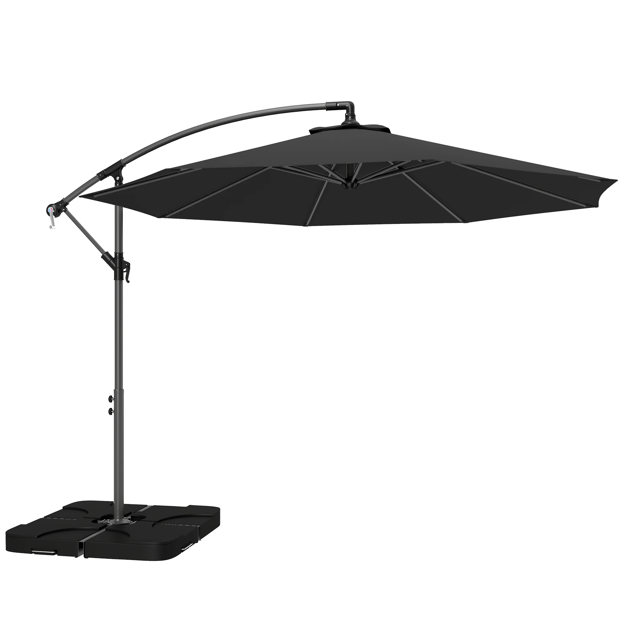 3 m Cantilever Parasol with Weights, Cover & Cross Base, Black - Image 12