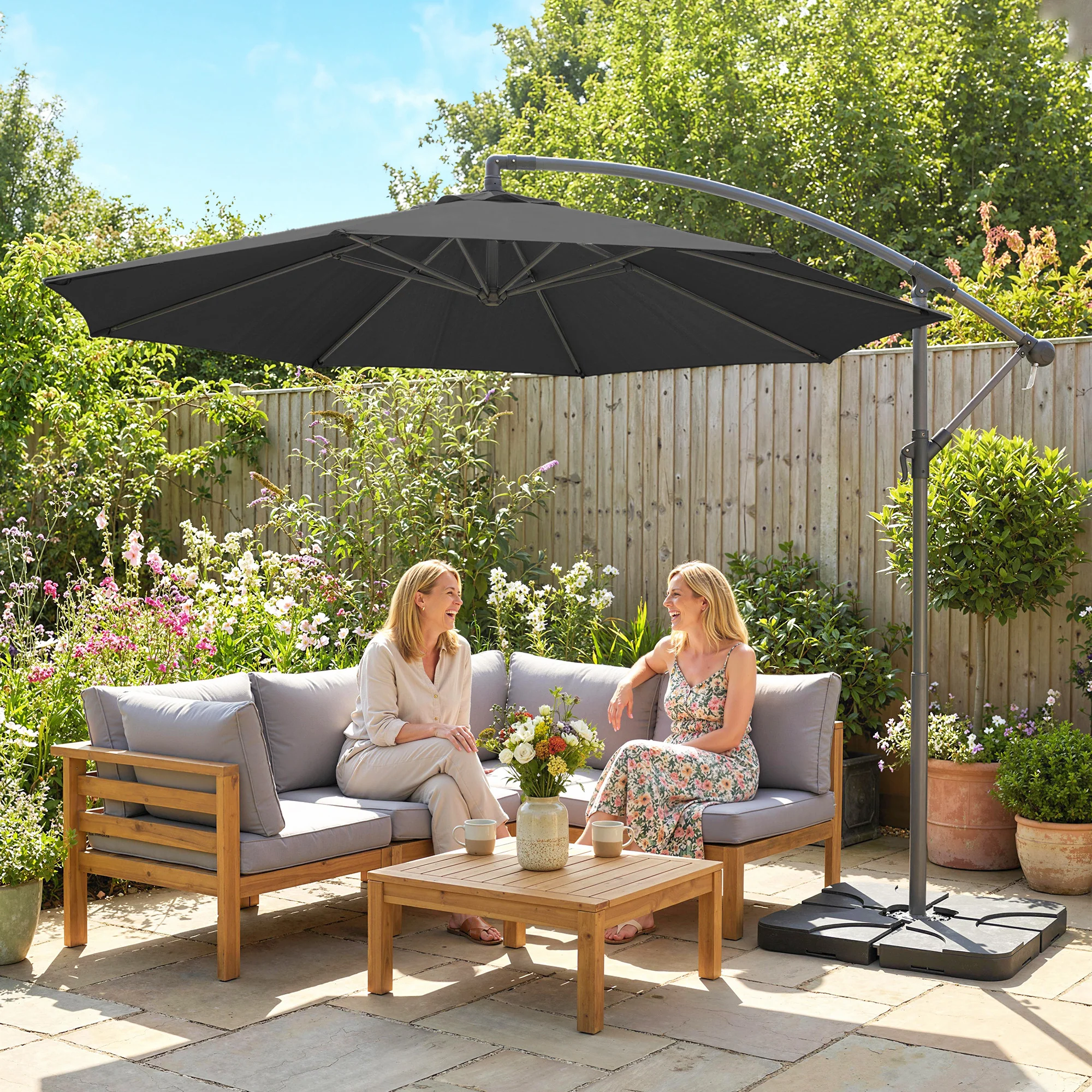 3 m Cantilever Parasol with Weights, Cover & Cross Base, Black - Image 4