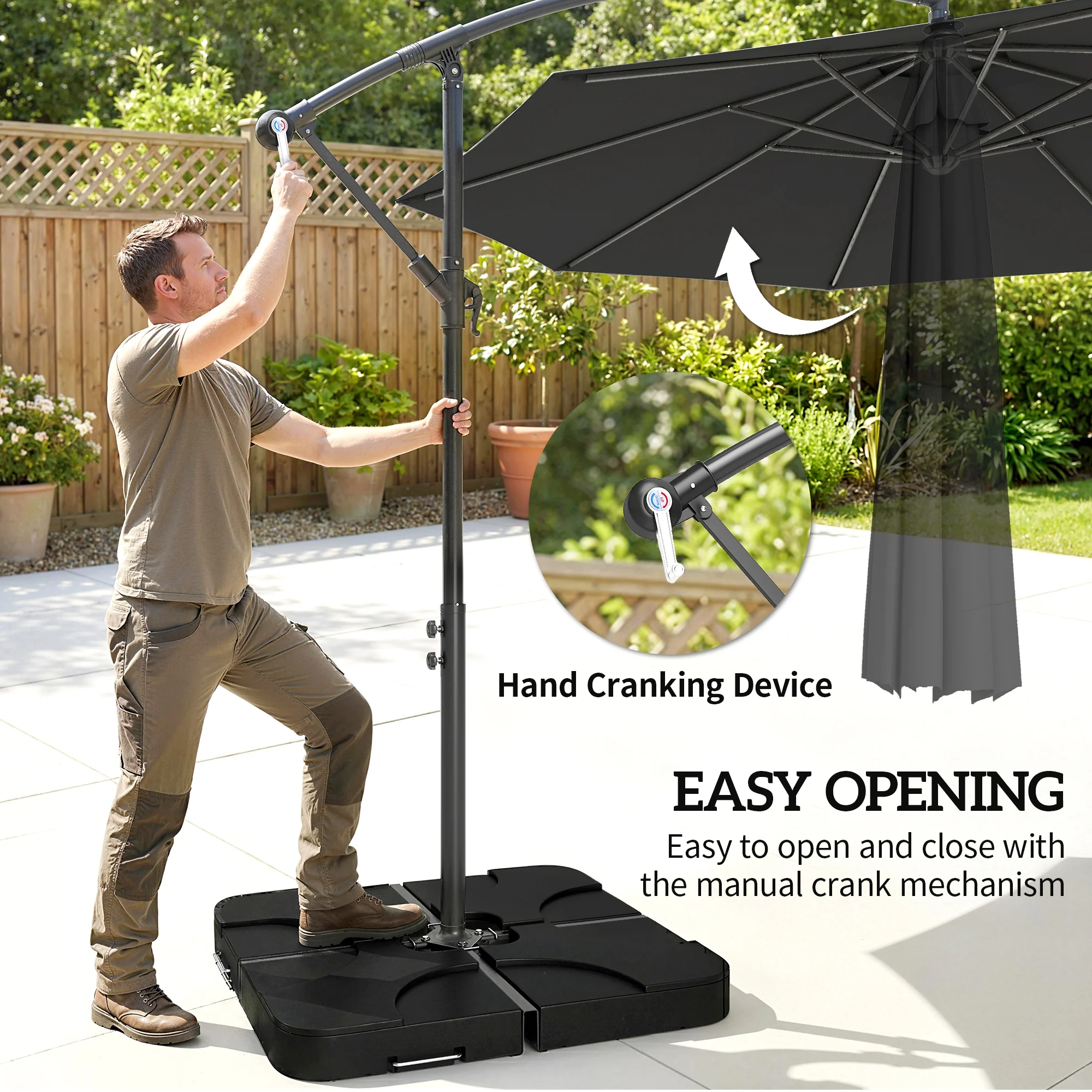 3 m Cantilever Parasol with Weights, Cover & Cross Base, Black - Image 6