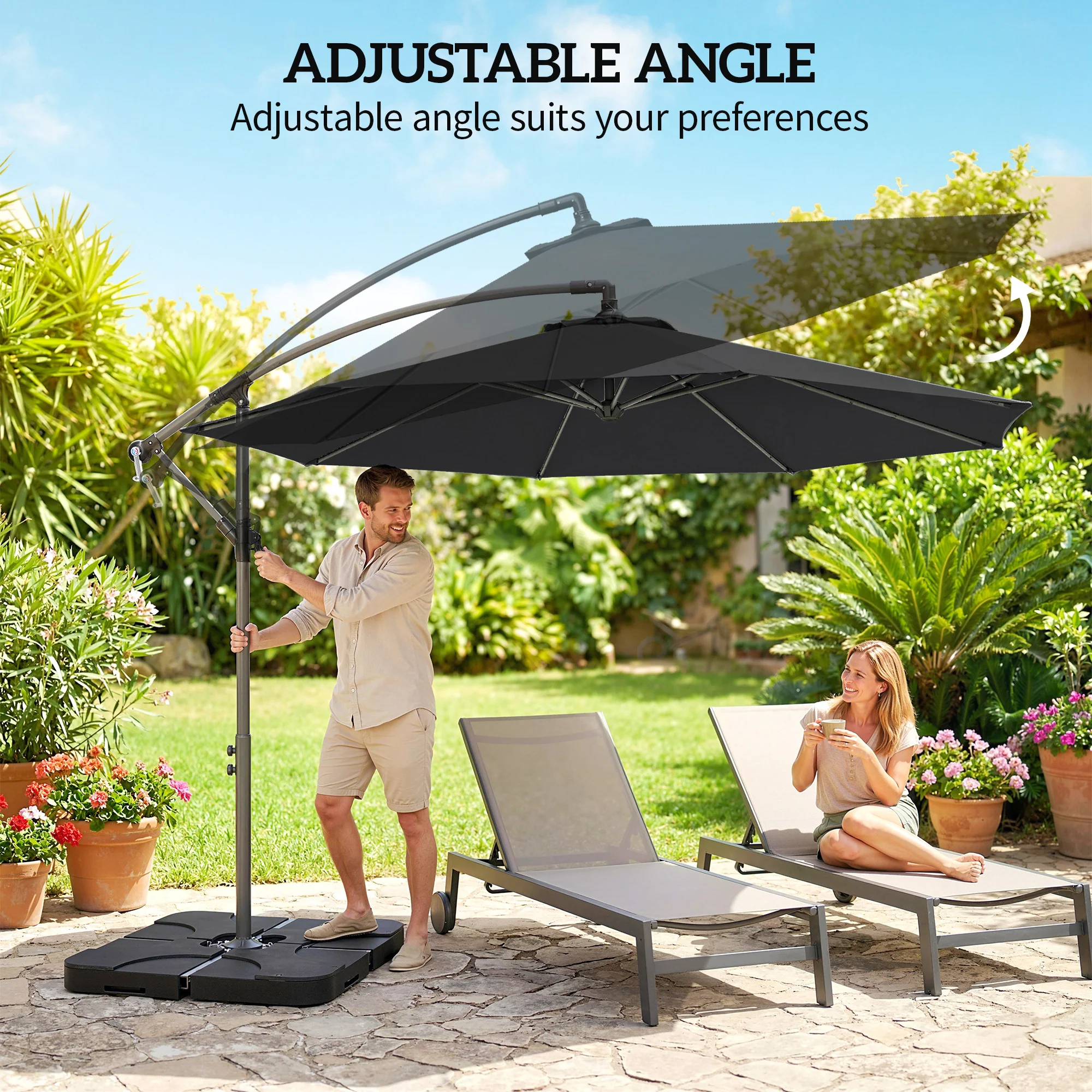 3 m Cantilever Parasol with Weights, Cover & Cross Base, Black - Image 7