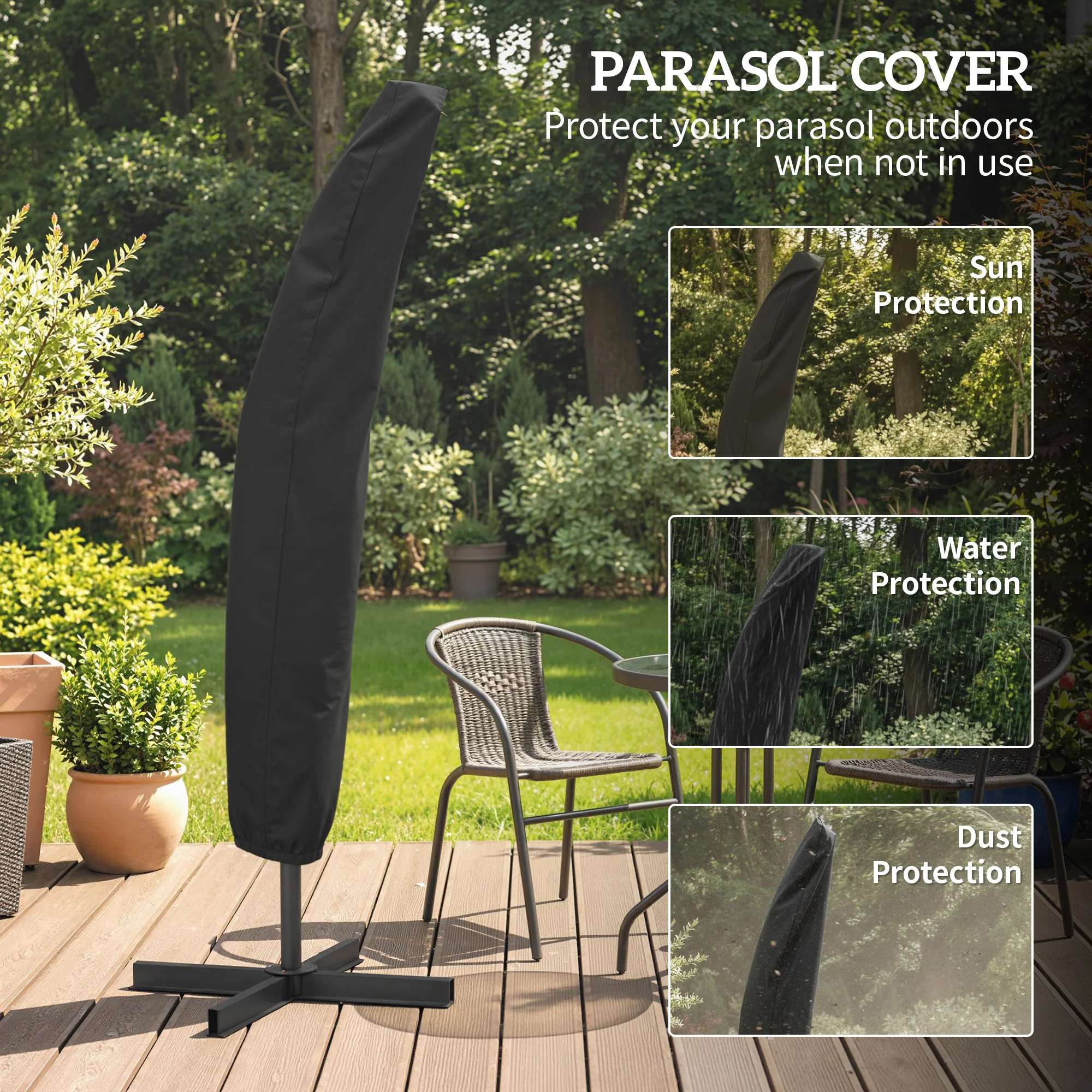 3 m Cantilever Parasol with Weights, Cover & Cross Base, Black - Image 9