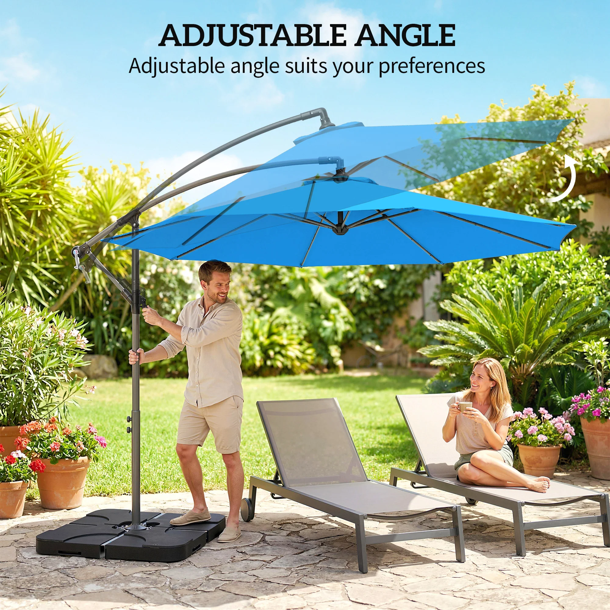 3 m Cantilever Parasol with Weights, Cover & Cross Base, Blue - Image 7