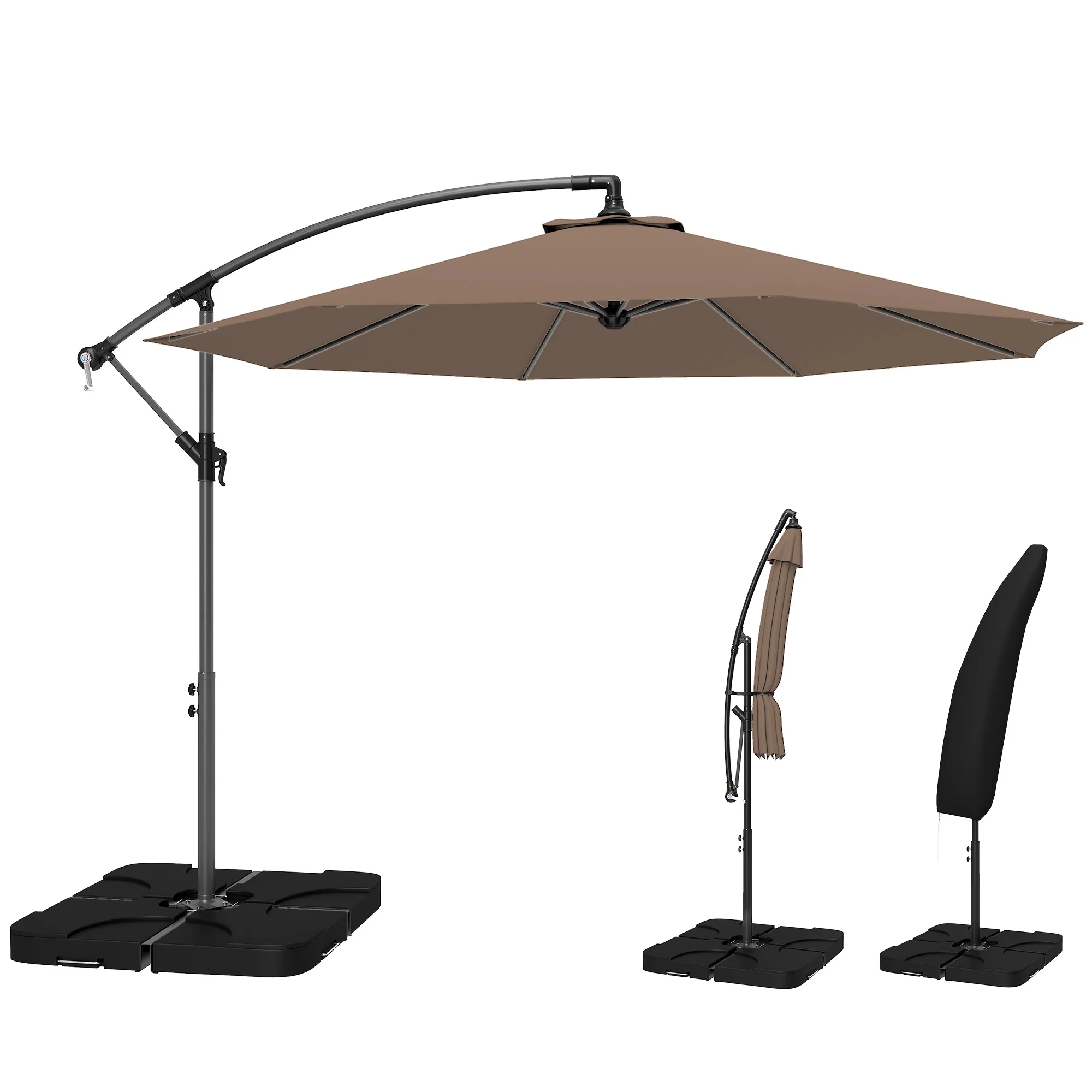 3 m Cantilever Parasol with Weights, Cover & Cross Base, Coffee - Image 2