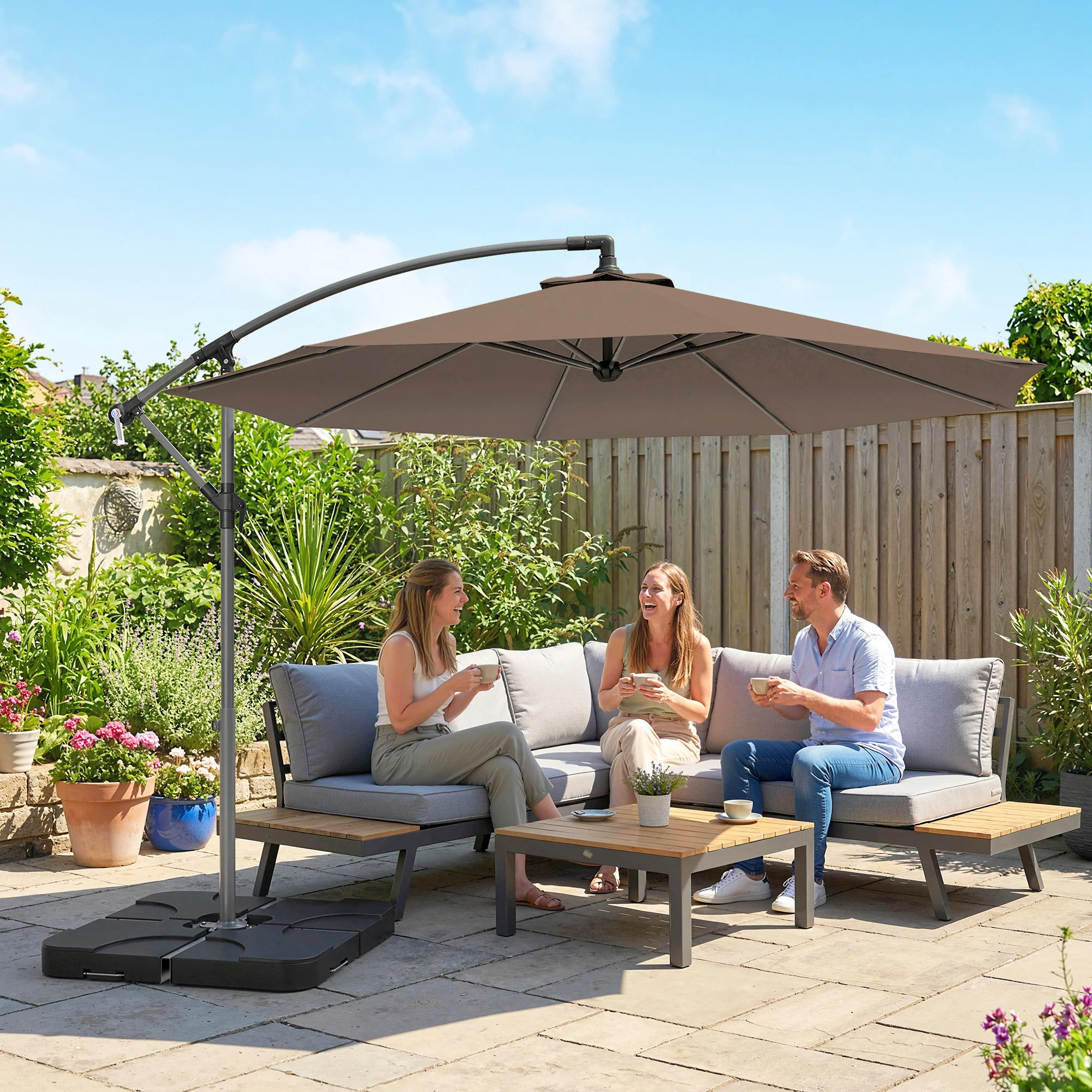 3 m Cantilever Parasol with Weights, Cover & Cross Base, Coffee - Image 3