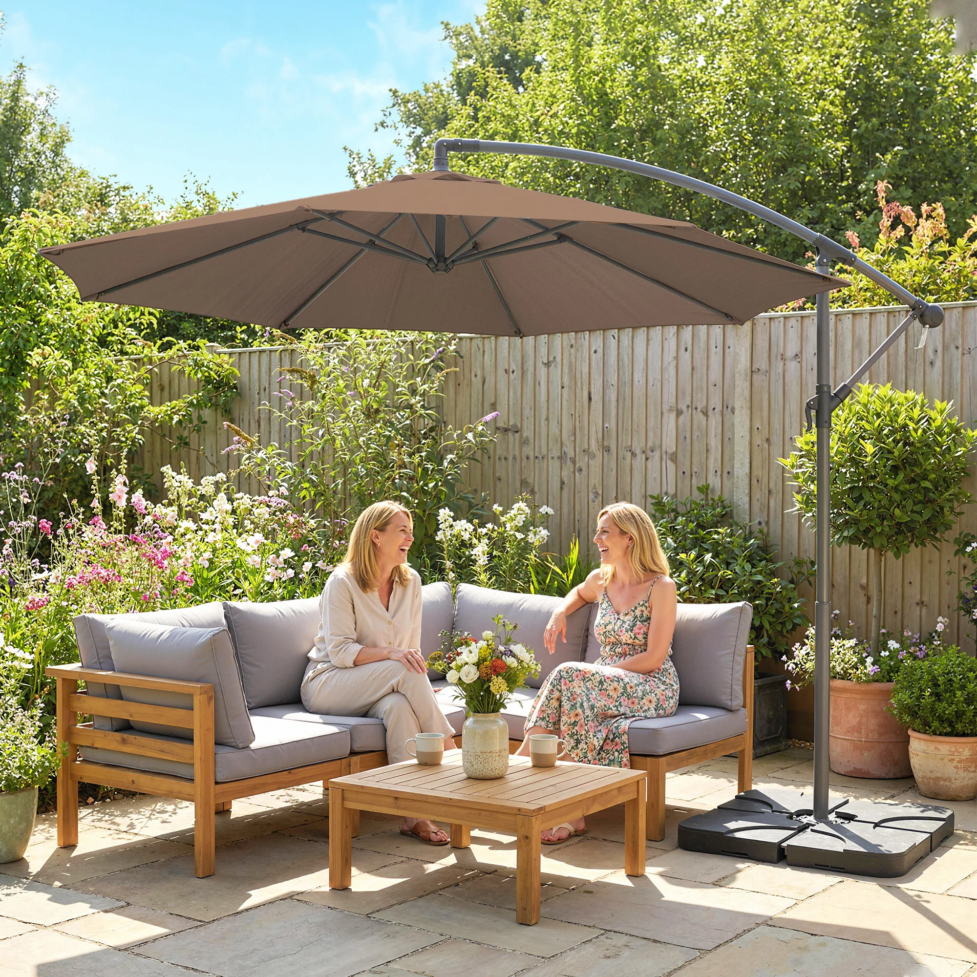 3 m Cantilever Parasol with Weights, Cover & Cross Base, Coffee - Image 4