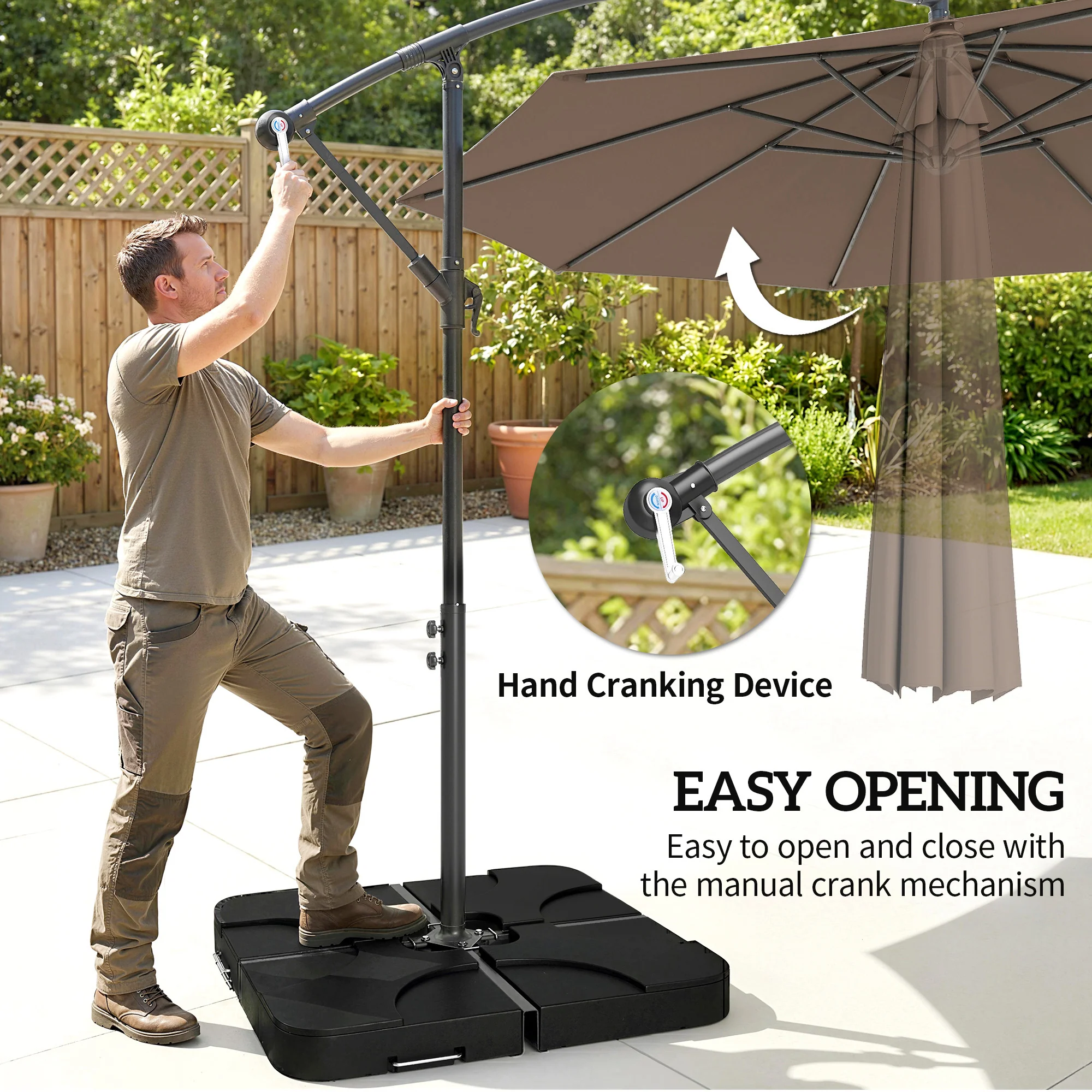 3 m Cantilever Parasol with Weights, Cover & Cross Base, Coffee - Image 6