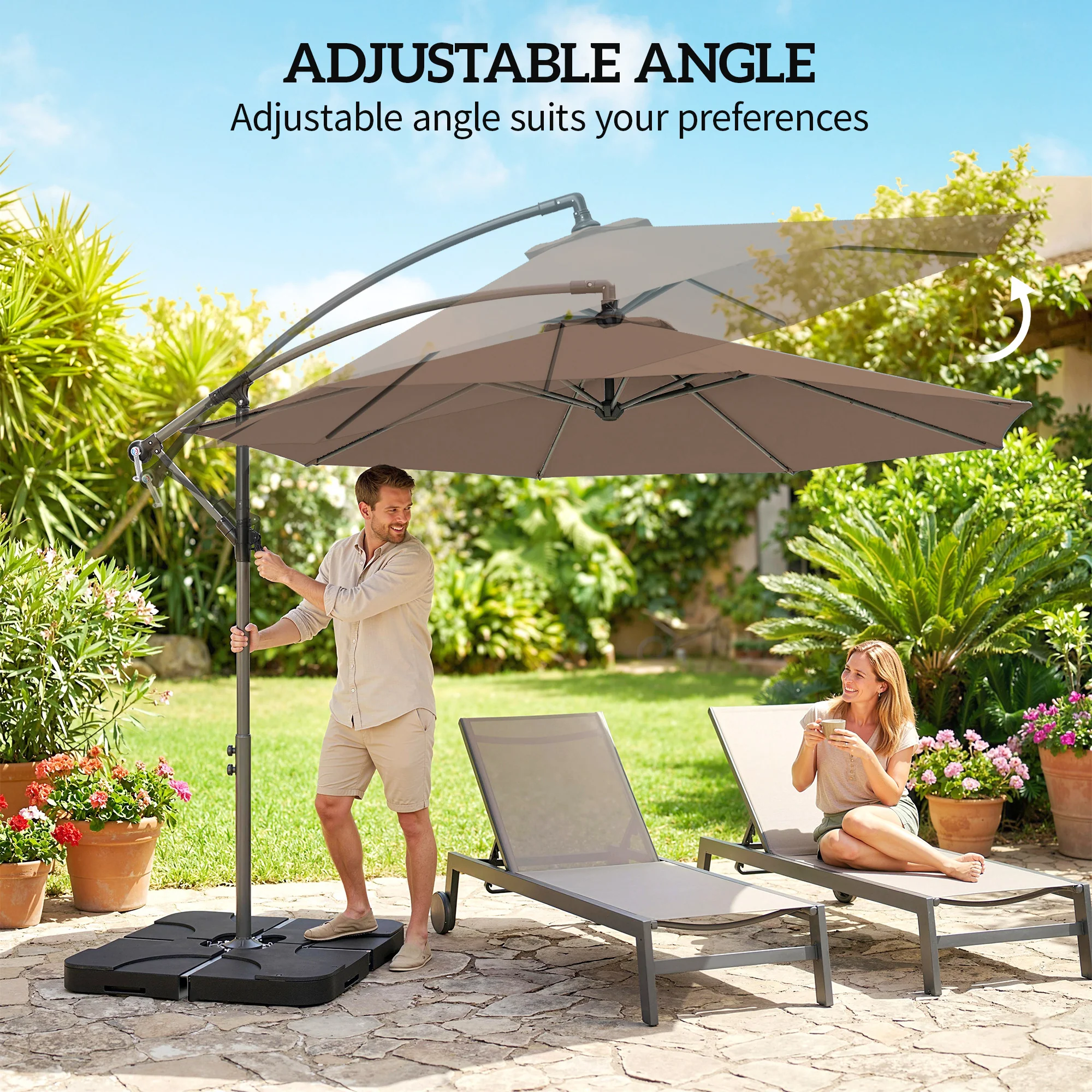 3 m Cantilever Parasol with Weights, Cover & Cross Base, Coffee - Image 7