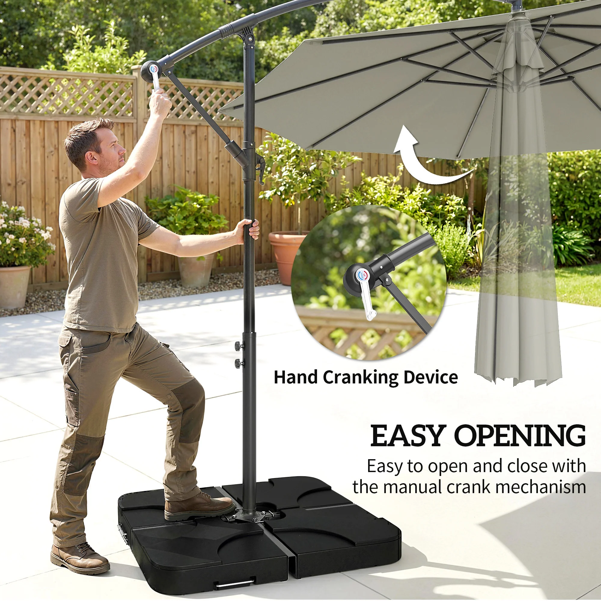 3 m Cantilever Parasol with Weights, Cover & Cross Base, Light Grey - Image 6