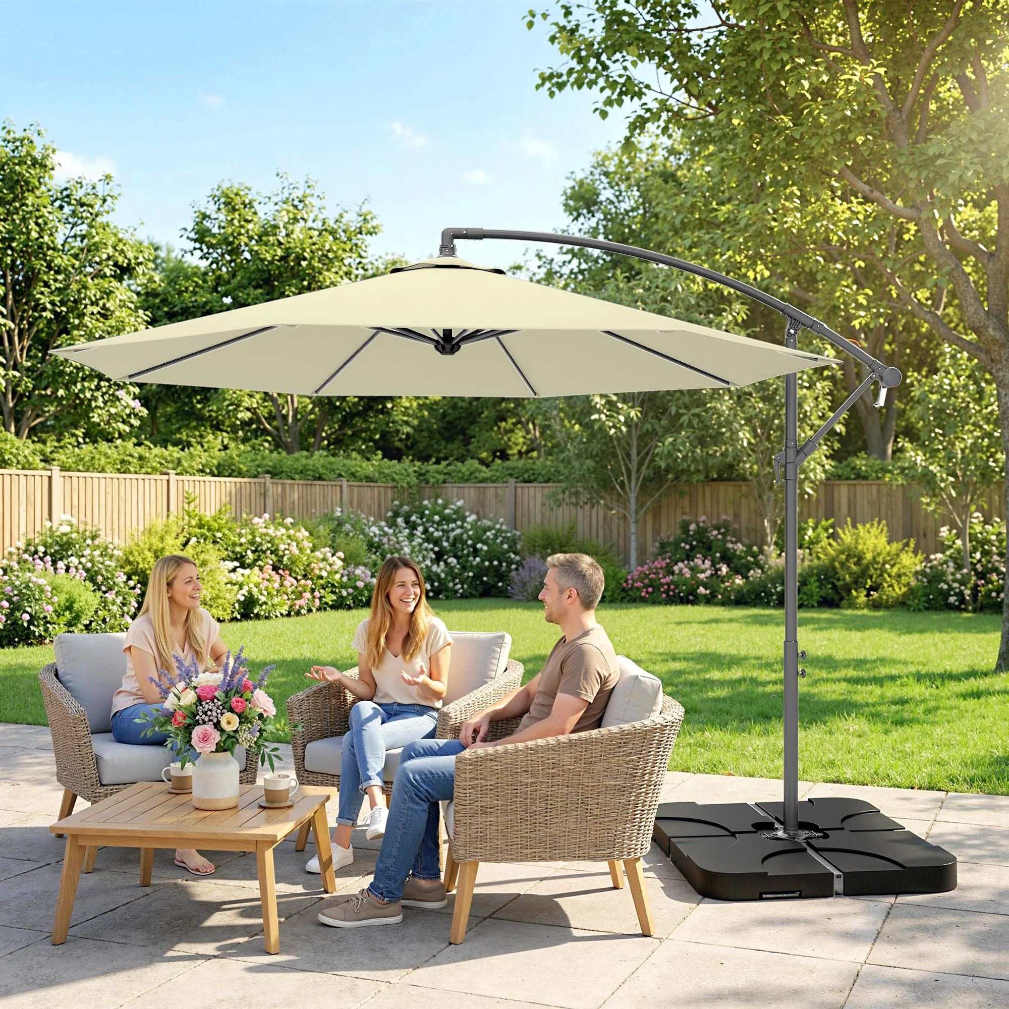 3 m Cantilever Parasol with Weights, Cover & Cross Base, Sand - Image 11