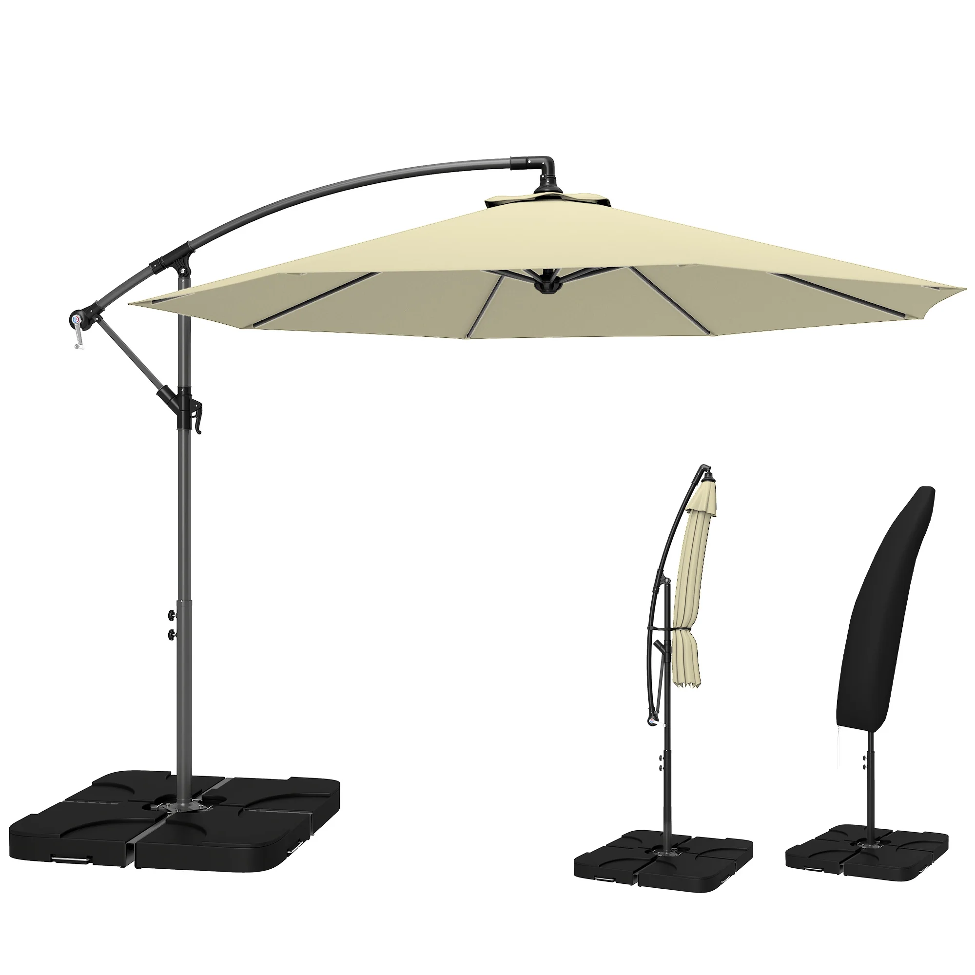 3 m Cantilever Parasol with Weights, Cover & Cross Base, Sand - Image 2