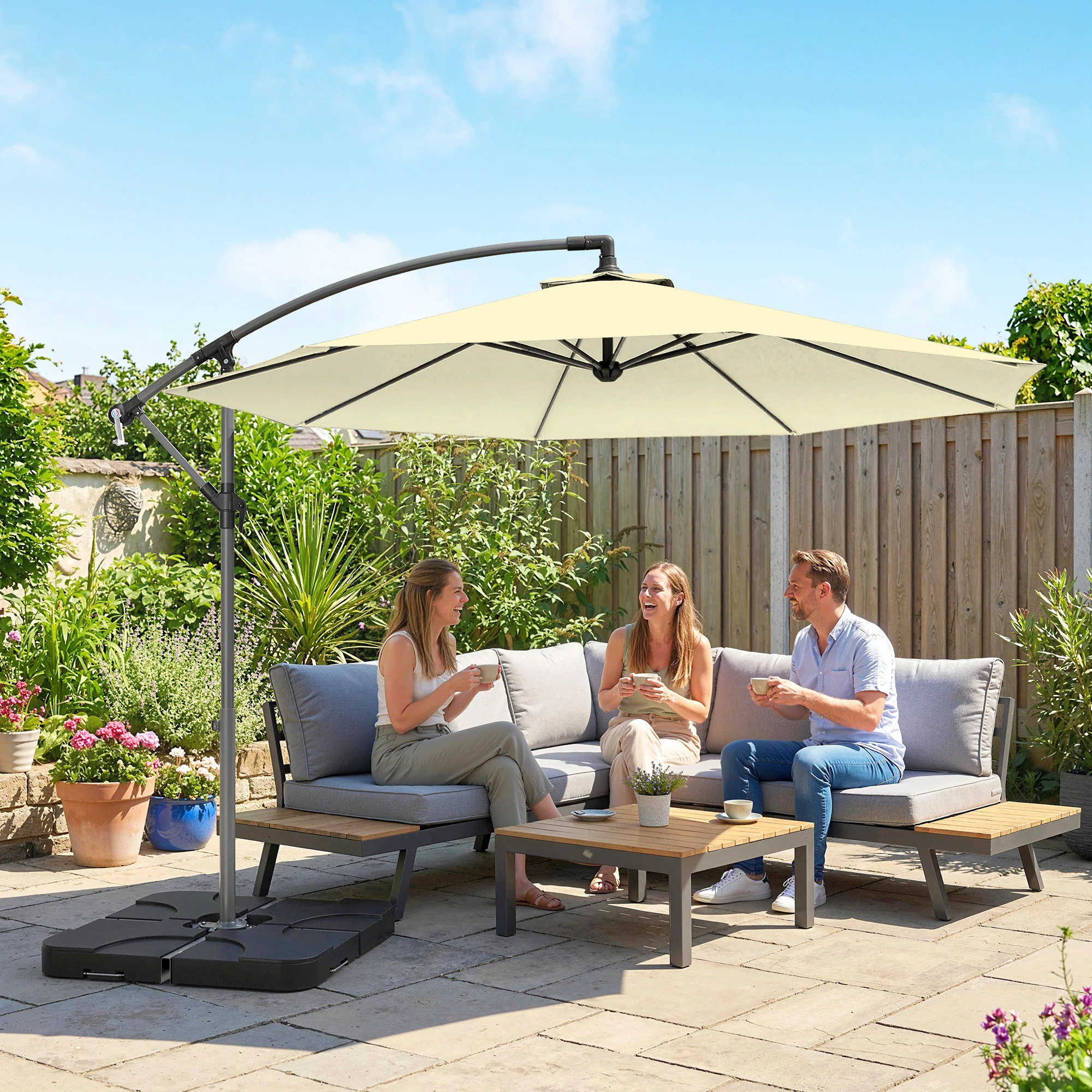 3 m Cantilever Parasol with Weights, Cover & Cross Base, Sand - Image 3