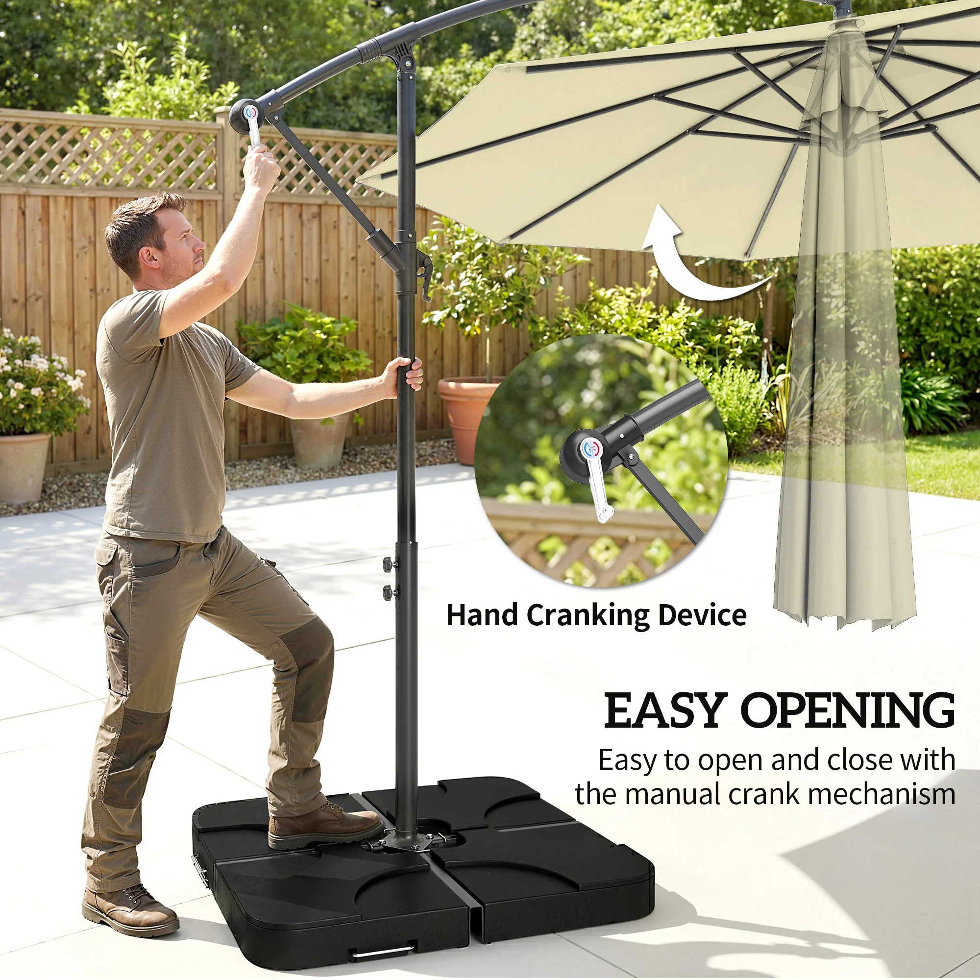 3 m Cantilever Parasol with Weights, Cover & Cross Base, Sand - Image 6