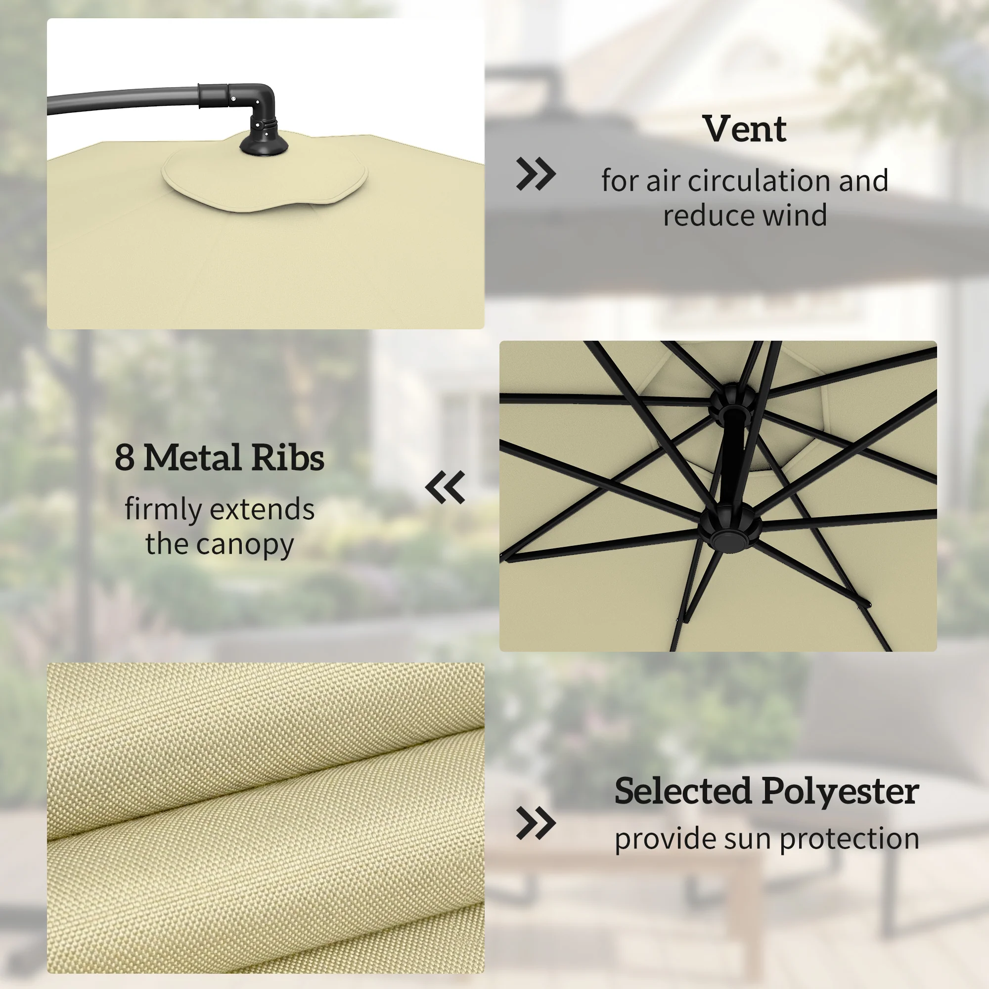 3 m Cantilever Parasol with Weights, Cover & Cross Base, Sand - Image 8