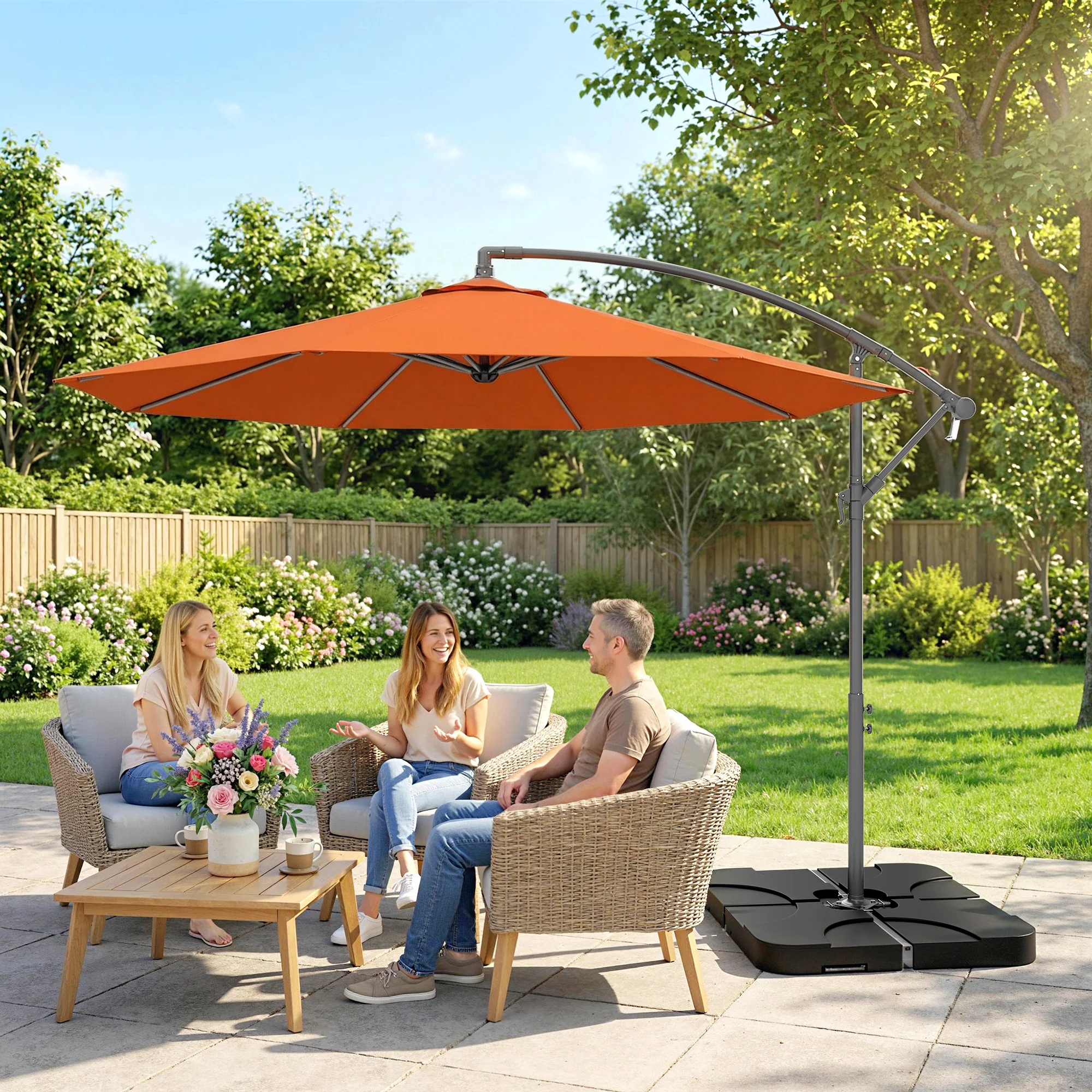 3 m Cantilever Parasol with Weights, Cover & Cross Base, Orange - Image 11