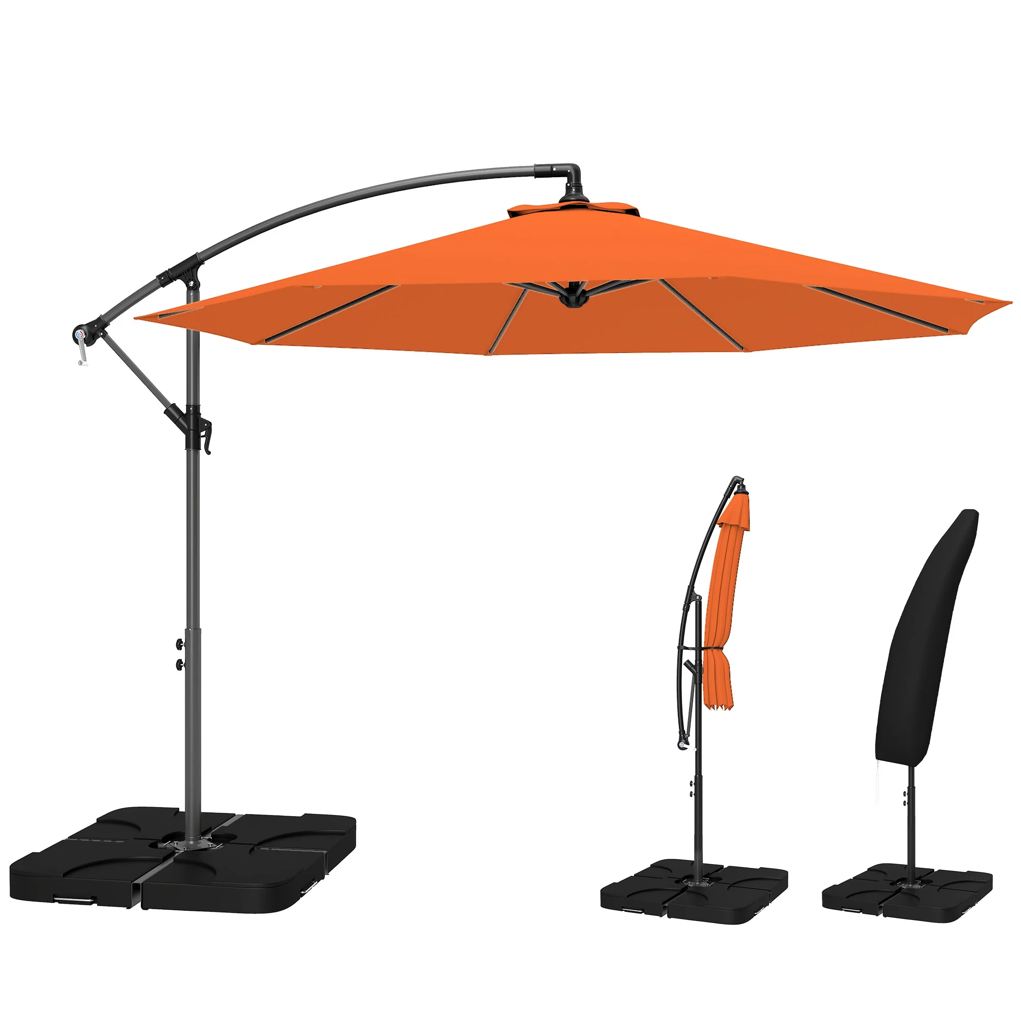 3 m Cantilever Parasol with Weights, Cover & Cross Base, Orange - Image 2