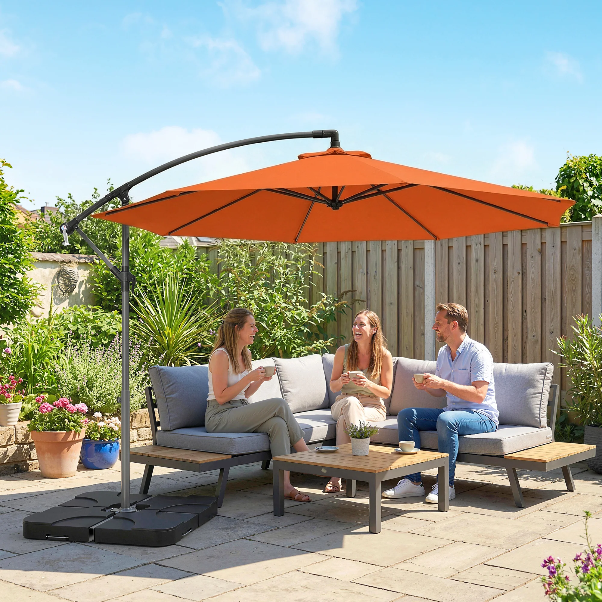 3 m Cantilever Parasol with Weights, Cover & Cross Base, Orange - Image 3