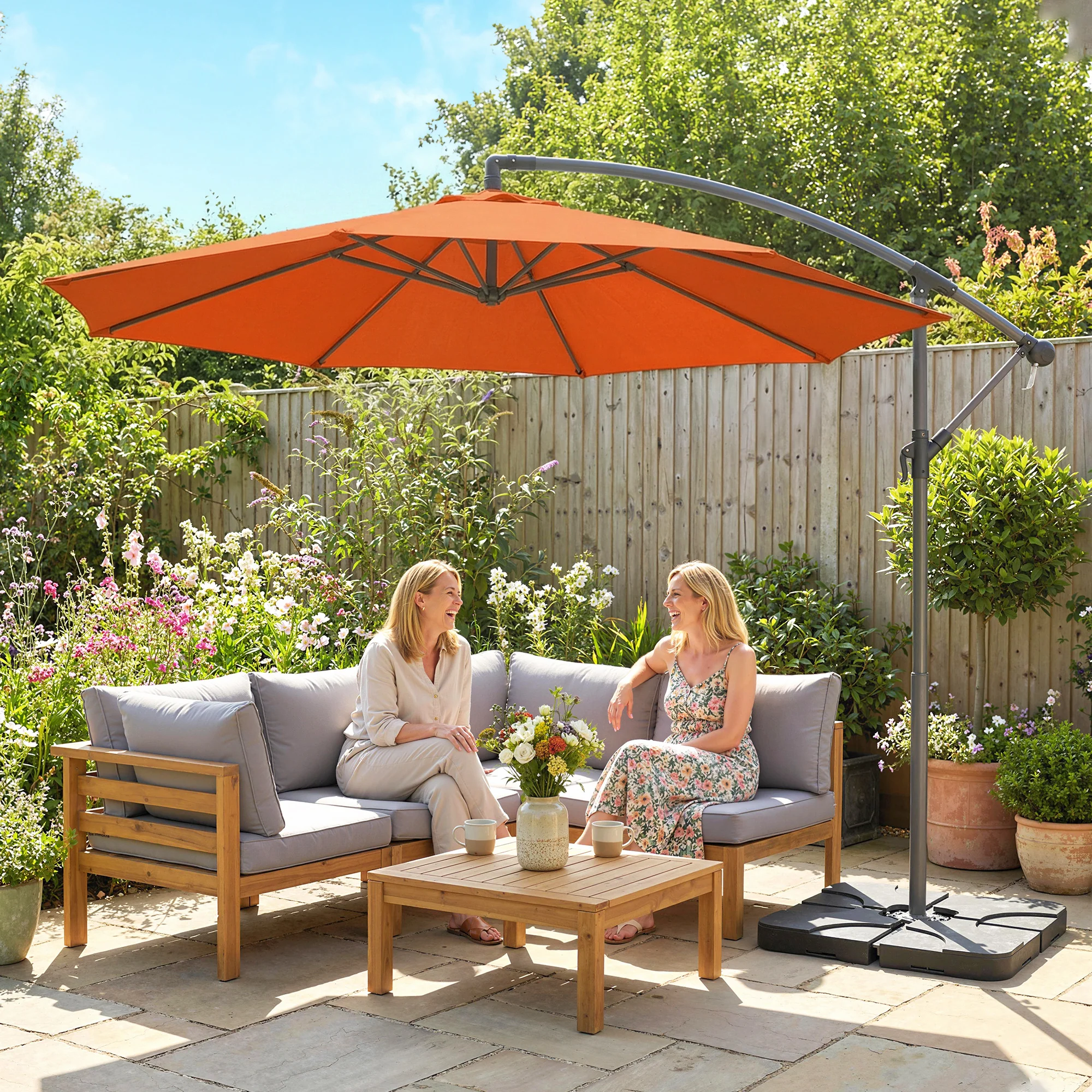 3 m Cantilever Parasol with Weights, Cover & Cross Base, Orange - Image 4