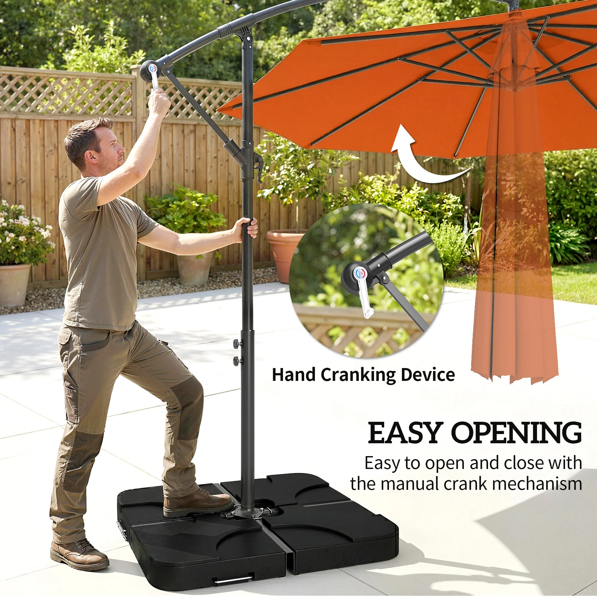 3 m Cantilever Parasol with Weights, Cover & Cross Base, Orange - Image 6