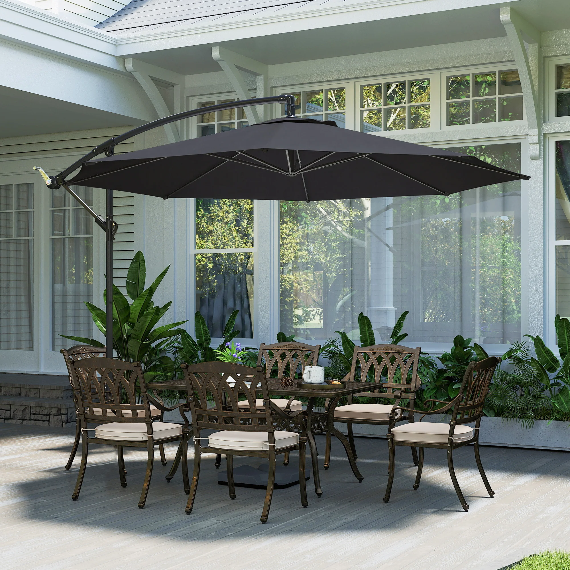 3 m Banana Parasol with Crank Handle, 8 Ribs & Cross Base, Black - Image 10