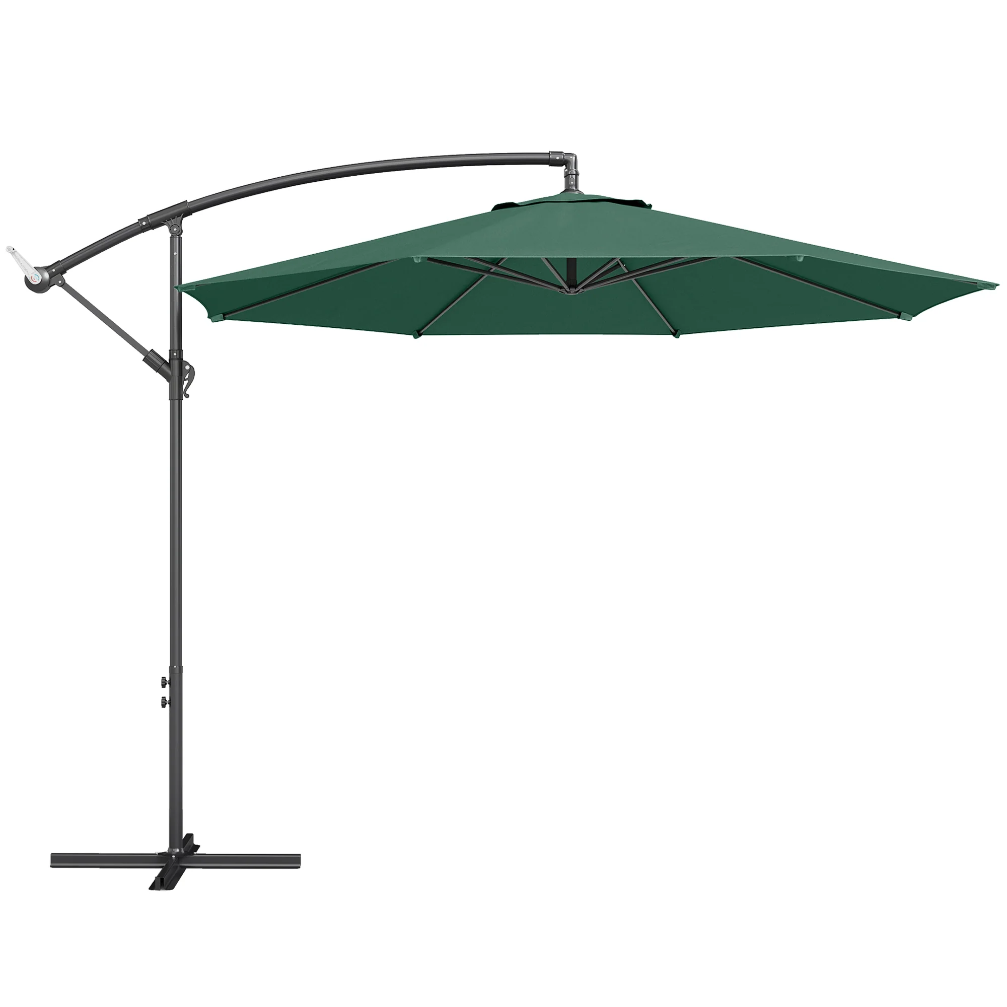 3 m Banana Parasol with Crank Handle, 8 Ribs & Cross Base, Dark Green - Image 12