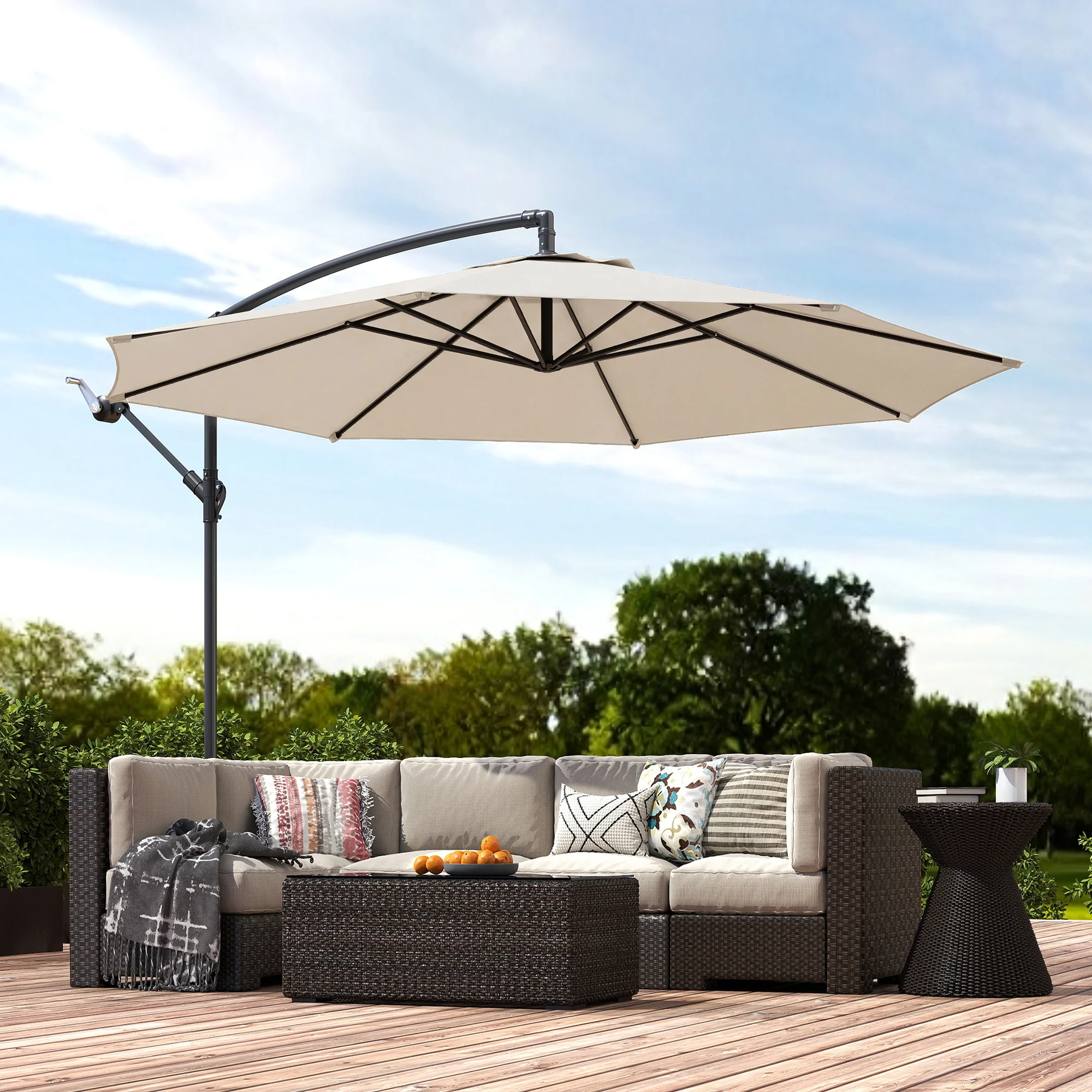 3 m Banana Parasol with Crank Handle, 8 Ribs & Cross Base, Cream White - Image 3