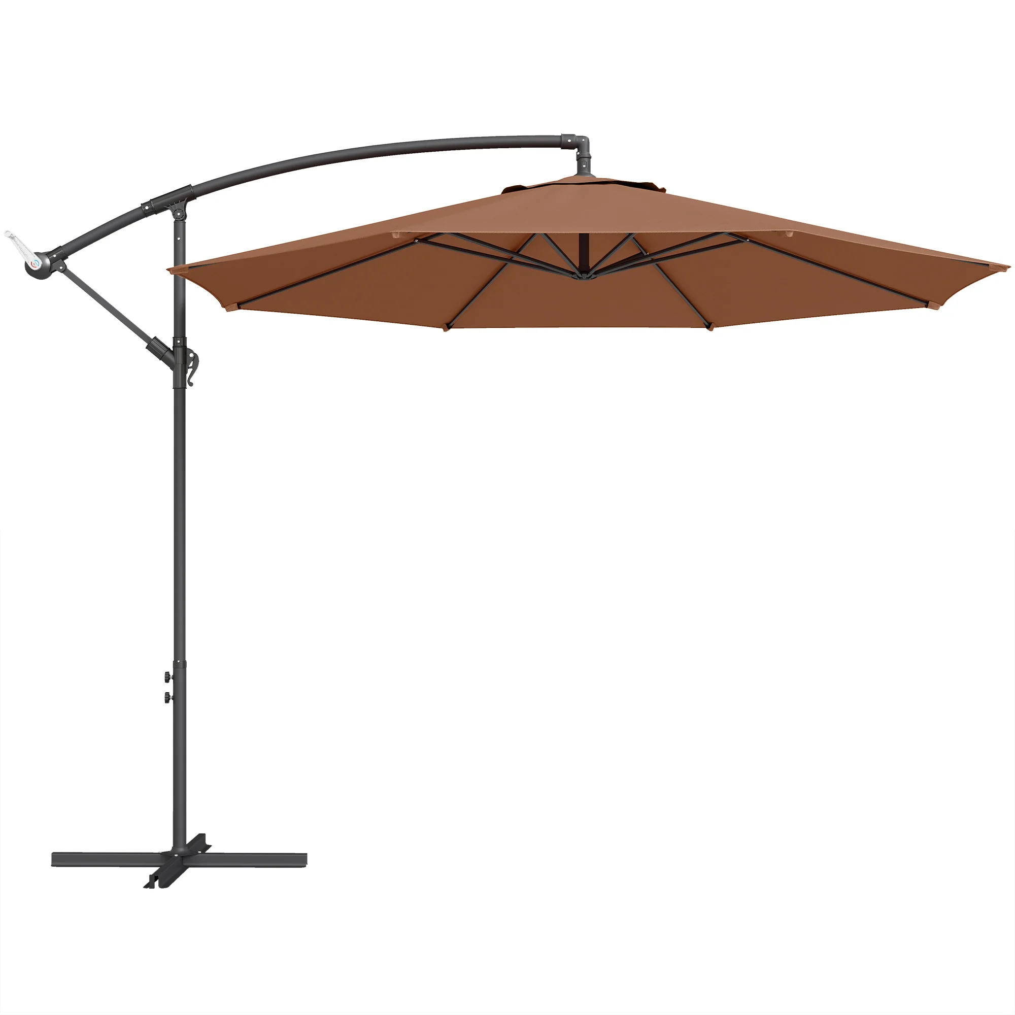 3 m Banana Parasol with Crank Handle, 8 Ribs & Cross Base, Coffee - Image 12