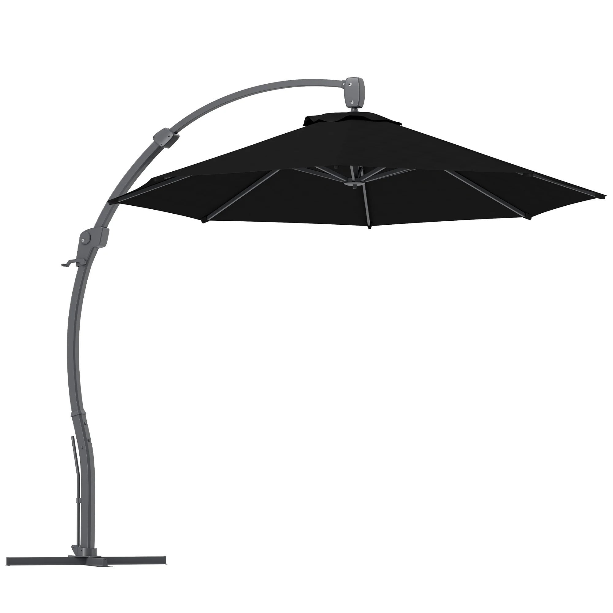 3m Cantilever Banana Parasol w/ Cross Base, Aluminium Frame & 360° Rotation, Black - Image 12