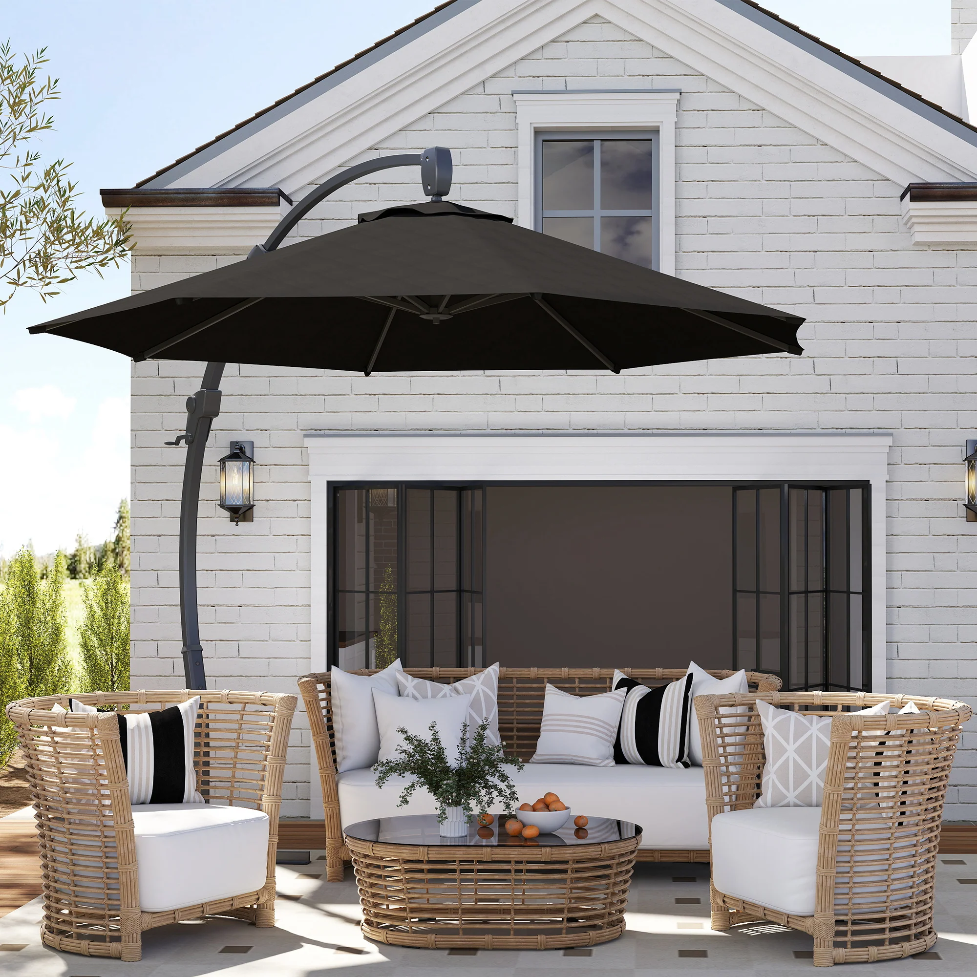 3m Cantilever Banana Parasol w/ Cross Base, Aluminium Frame & 360° Rotation, Black - Image 4