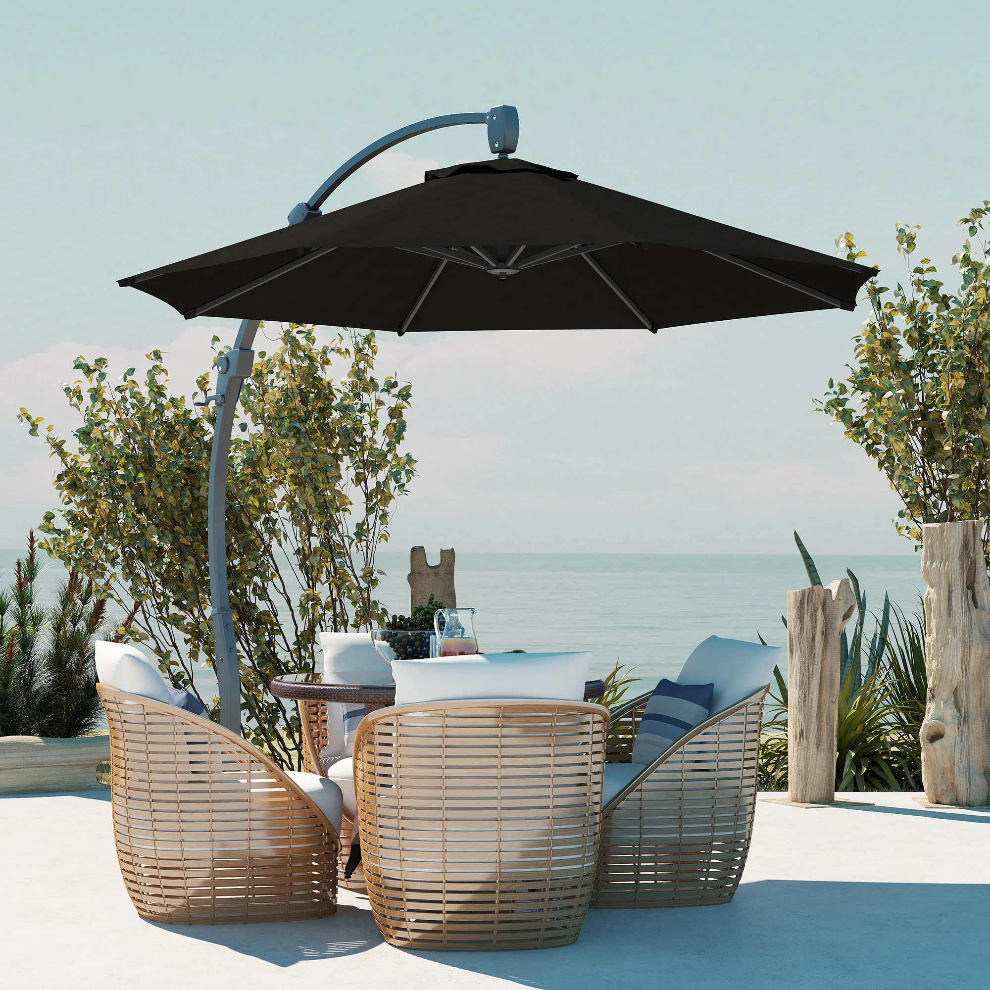 3m Cantilever Banana Parasol w/ Cross Base, Aluminium Frame & 360° Rotation, Black - Image 9