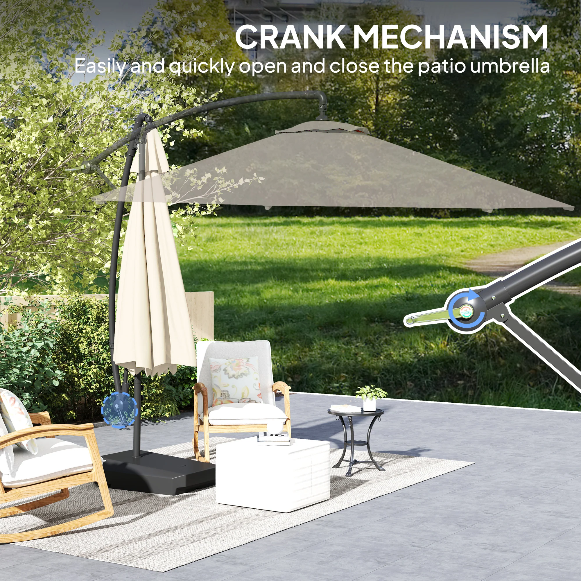 3m Cantilever Banana Parasol w/ Fillable Base, Wind Protection Strap, Cover, Cream - Image 11