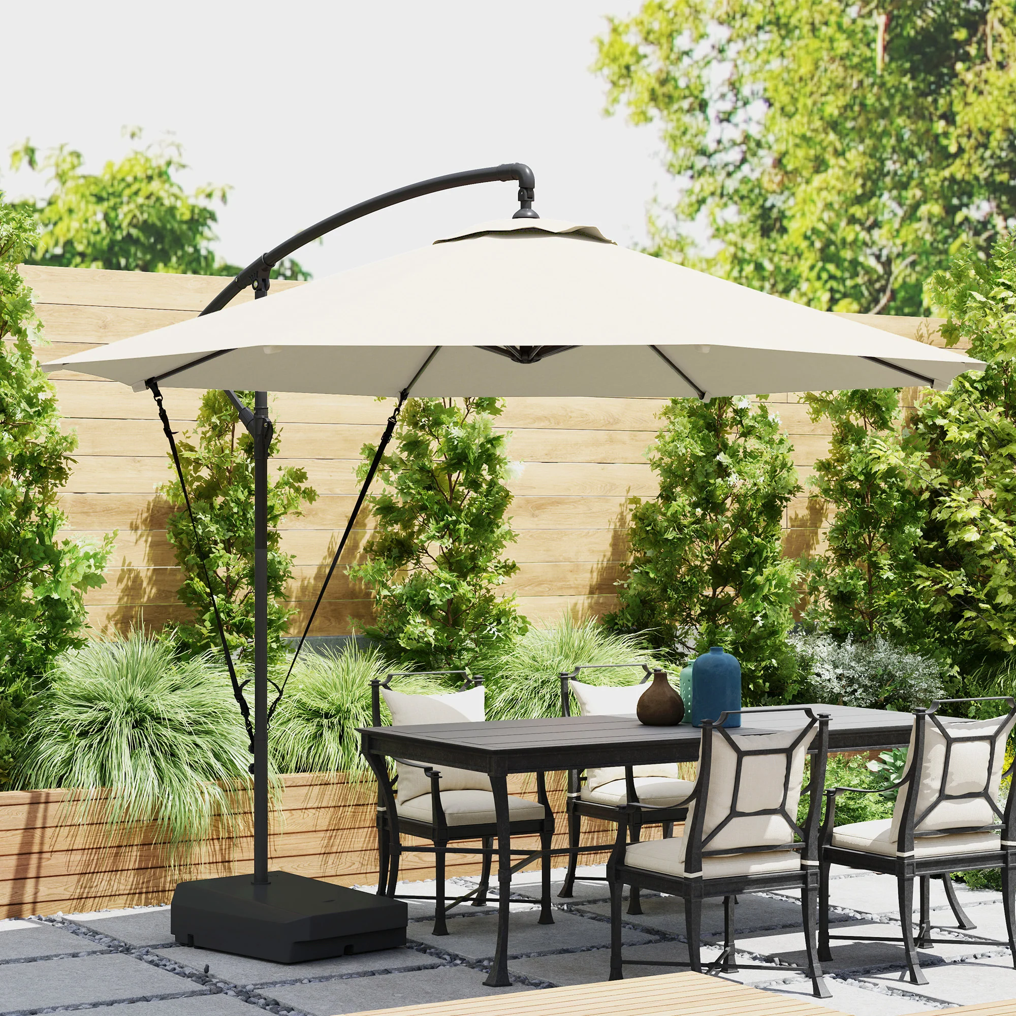 3m Cantilever Banana Parasol w/ Fillable Base, Wind Protection Strap, Cover, Cream - Image 4