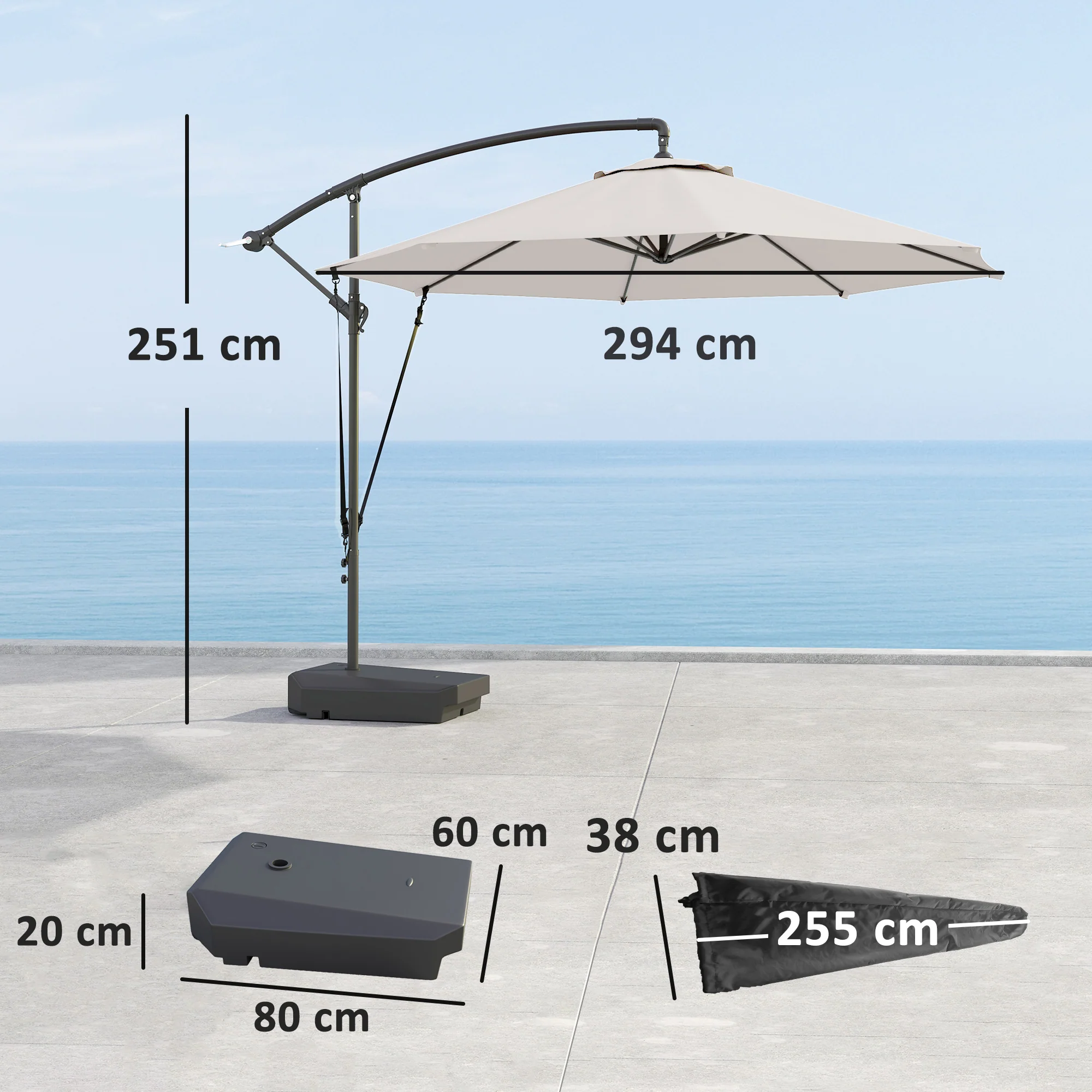 3m Cantilever Banana Parasol w/ Fillable Base, Wind Protection Strap, Cover, Cream - Image 5