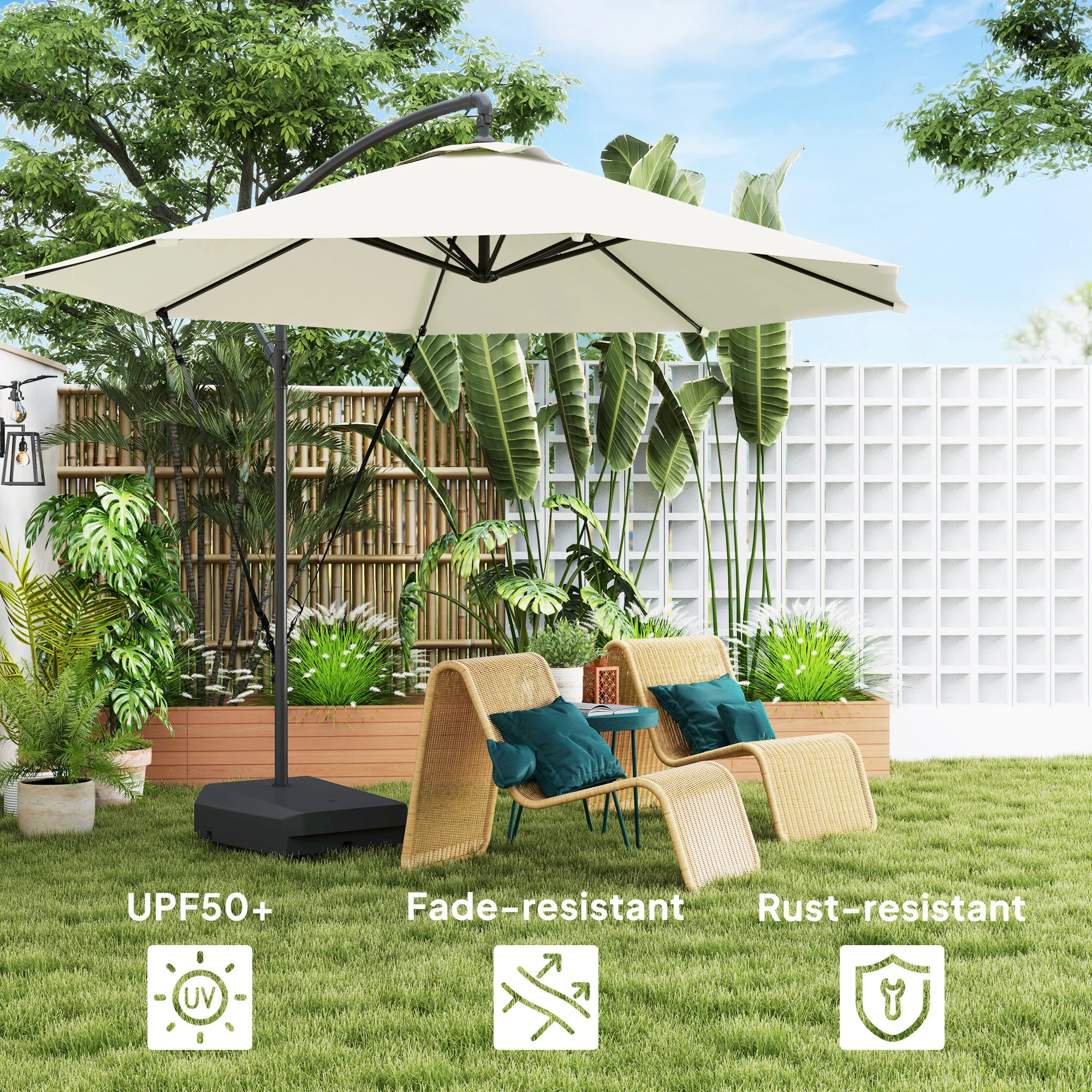 3m Cantilever Banana Parasol w/ Fillable Base, Wind Protection Strap, Cover, Cream - Image 8