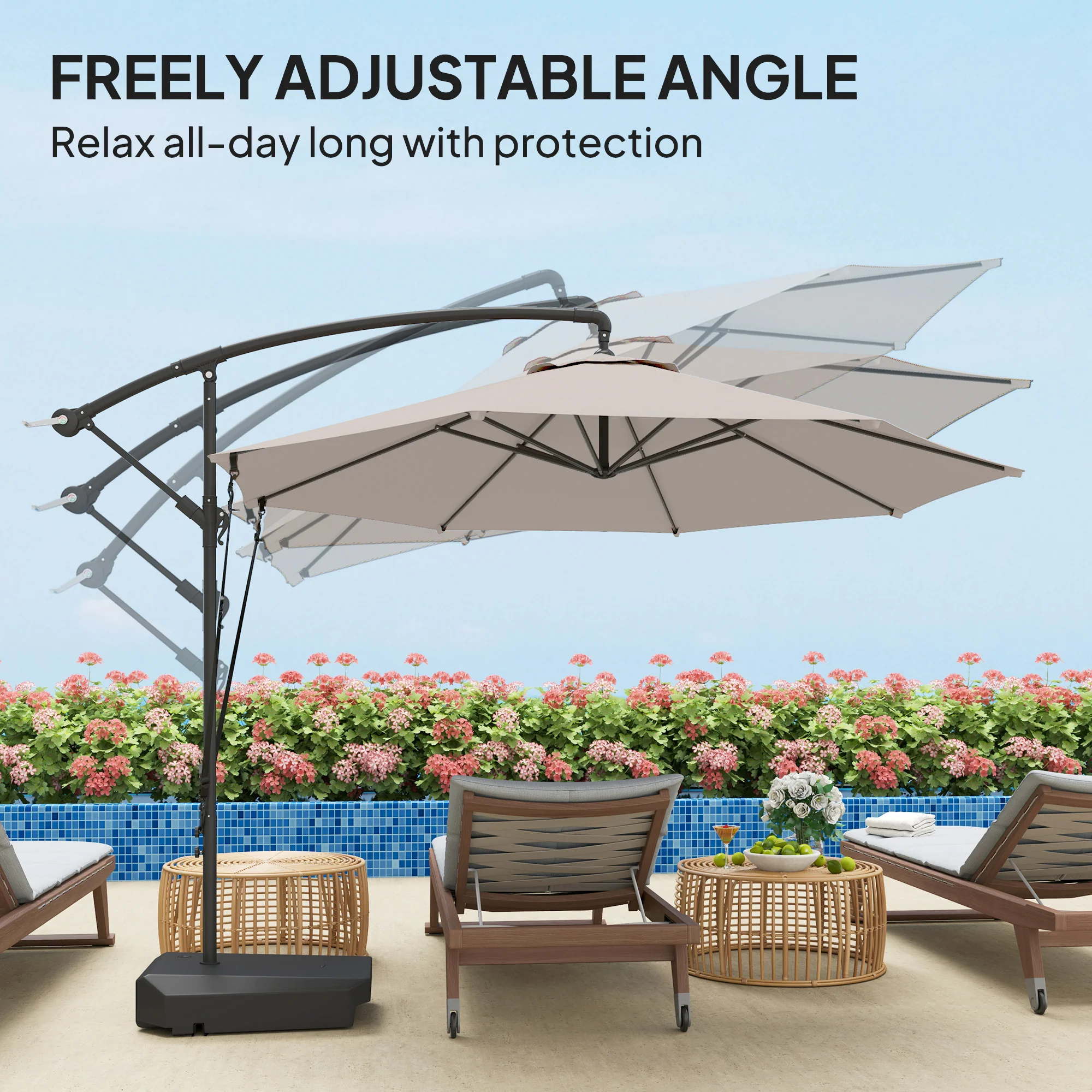 3m Cantilever Banana Parasol w/ Fillable Base, Wind Protection Strap, Cover, Cream - Image 9