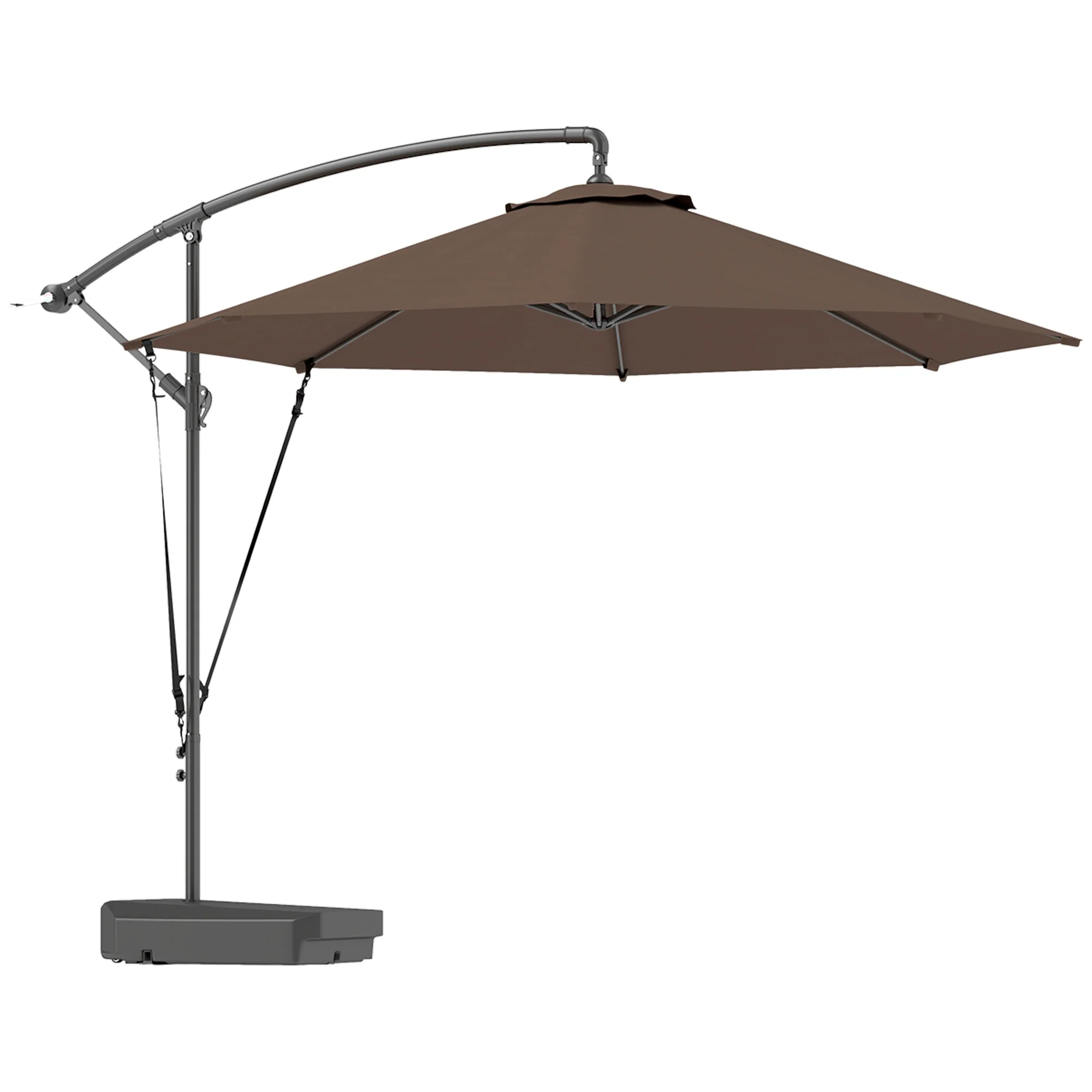 3m Cantilever Banana Parasol w/ Fillable Base, Wind Protection Strap, Cover, Brown