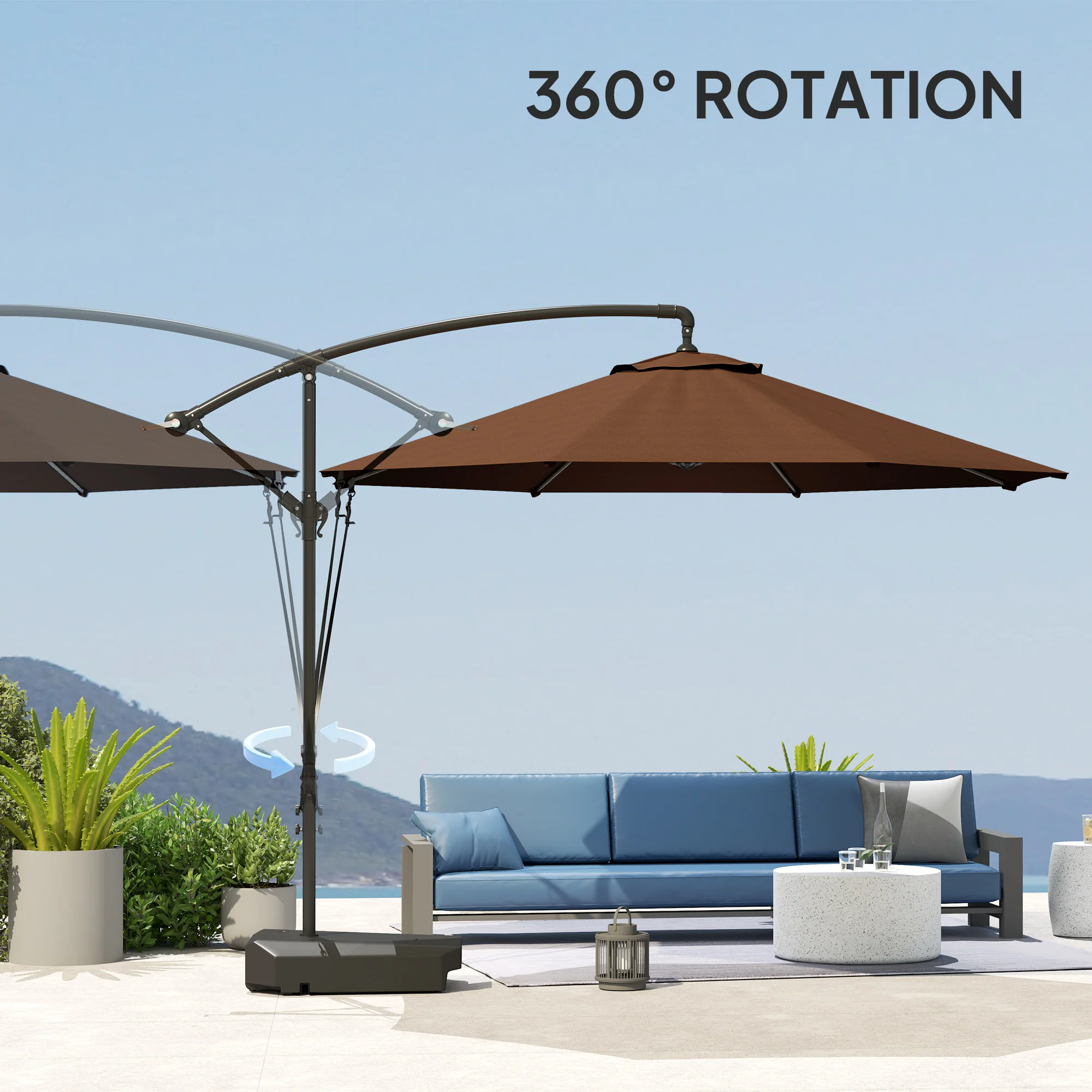 3m Cantilever Banana Parasol w/ Fillable Base, Wind Protection Strap, Cover, Brown - Image 10