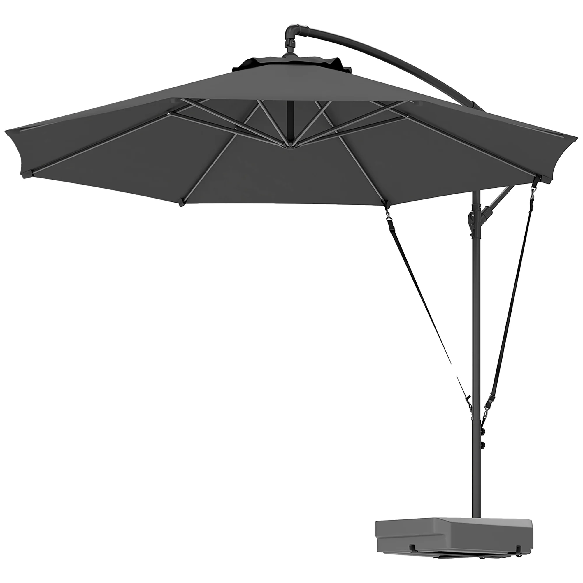 3m Cantilever Banana Parasol w/ Fillable Base, Wind Protection Strap, Cover, Grey - Image 2