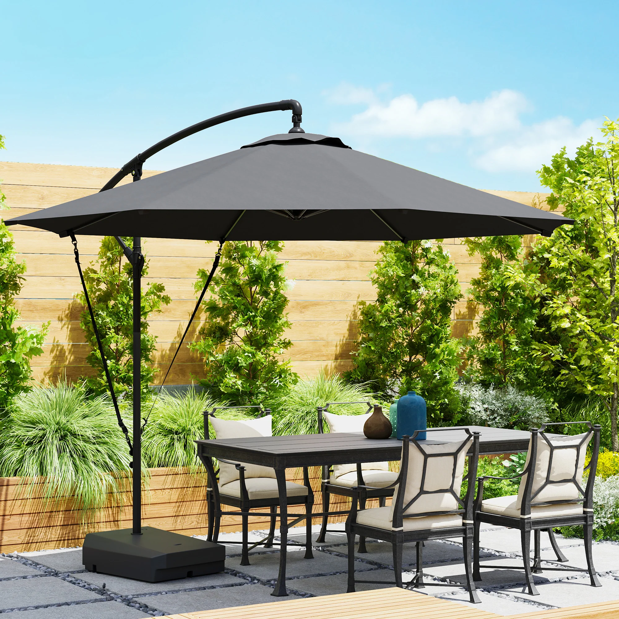 3m Cantilever Banana Parasol w/ Fillable Base, Wind Protection Strap, Cover, Grey - Image 3
