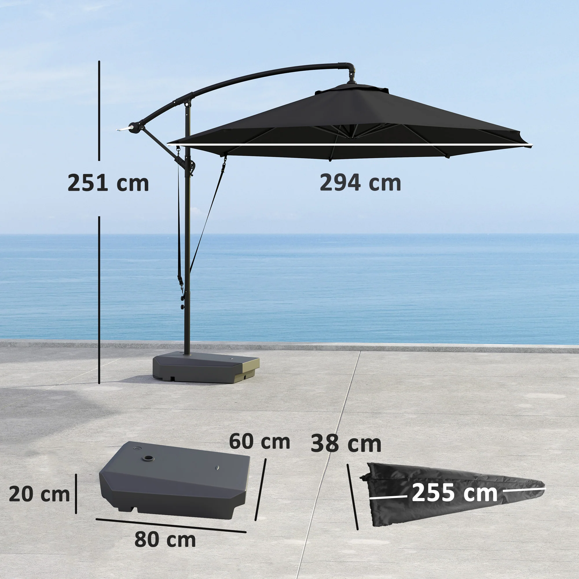 3m Cantilever Banana Parasol w/ Fillable Base, Wind Protection Strap, Cover, Grey - Image 5