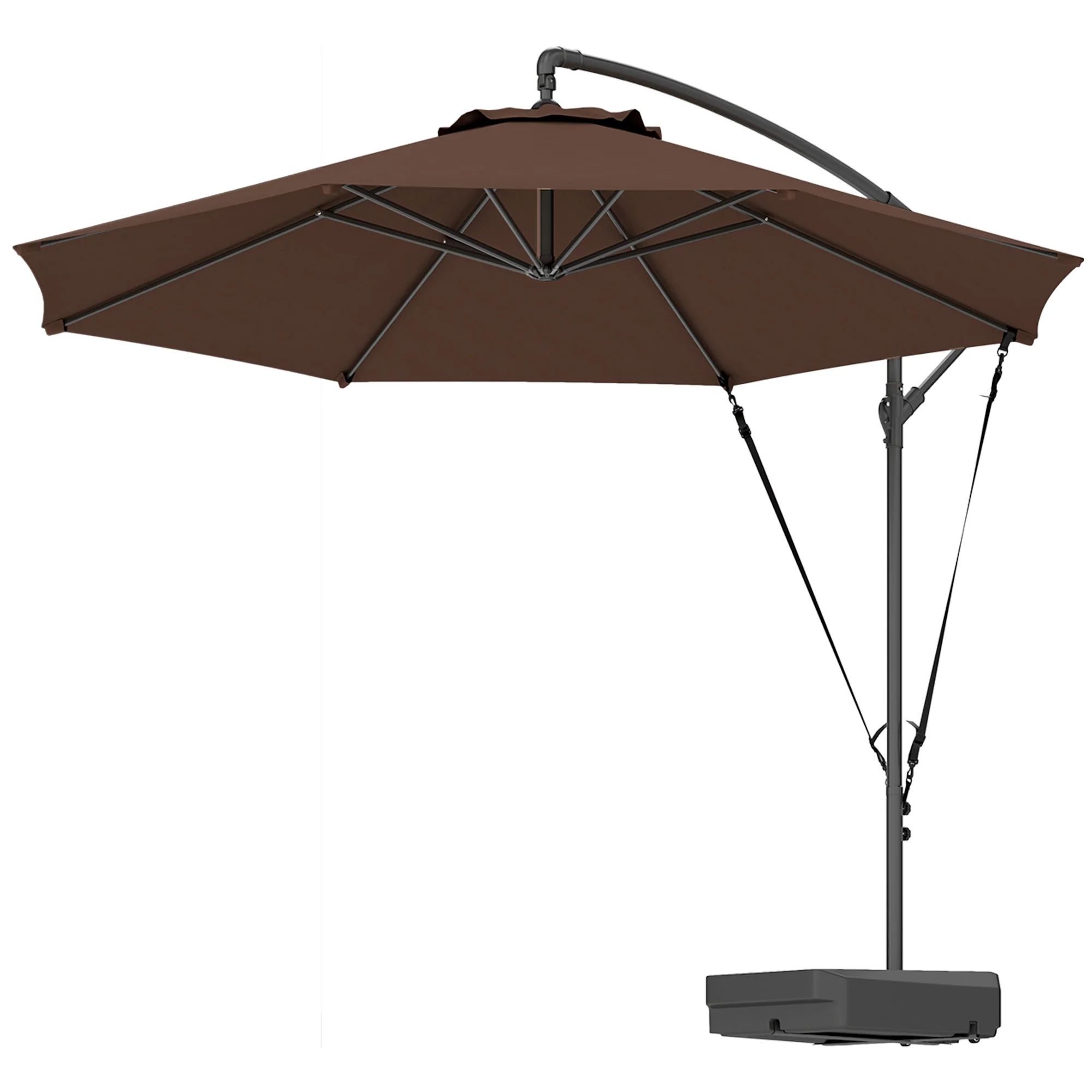 3m Cantilever Banana Parasol w/ Fillable Base, Wind Protection Strap, Cover, Brown - Image 2