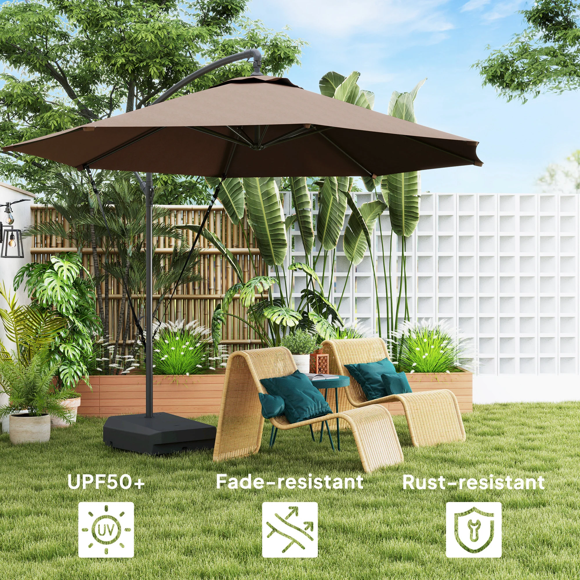 3m Cantilever Banana Parasol w/ Fillable Base, Wind Protection Strap, Cover, Brown - Image 8