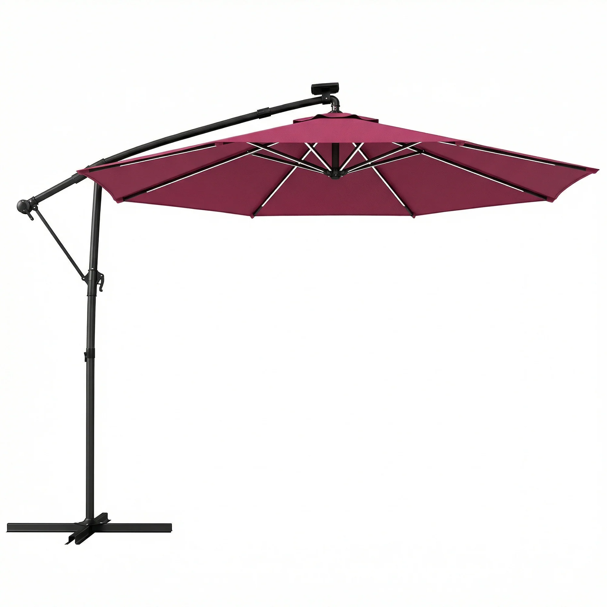 3 m Cantilever Parasol with Solar LED Light, Cover & 360° Rotation, Wine Red - Image 12