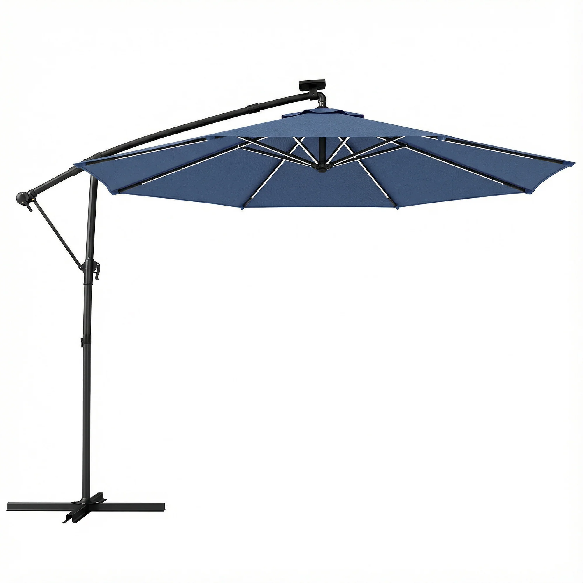 3 m Cantilever Parasol with Solar LED Light, Cover & 360° Rotation, Navy Blue - Image 12
